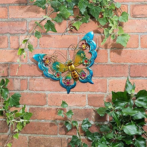 Aparatoo Outdoor Garden Metallic Butterfly Wall Art with Jewels - Blue…
