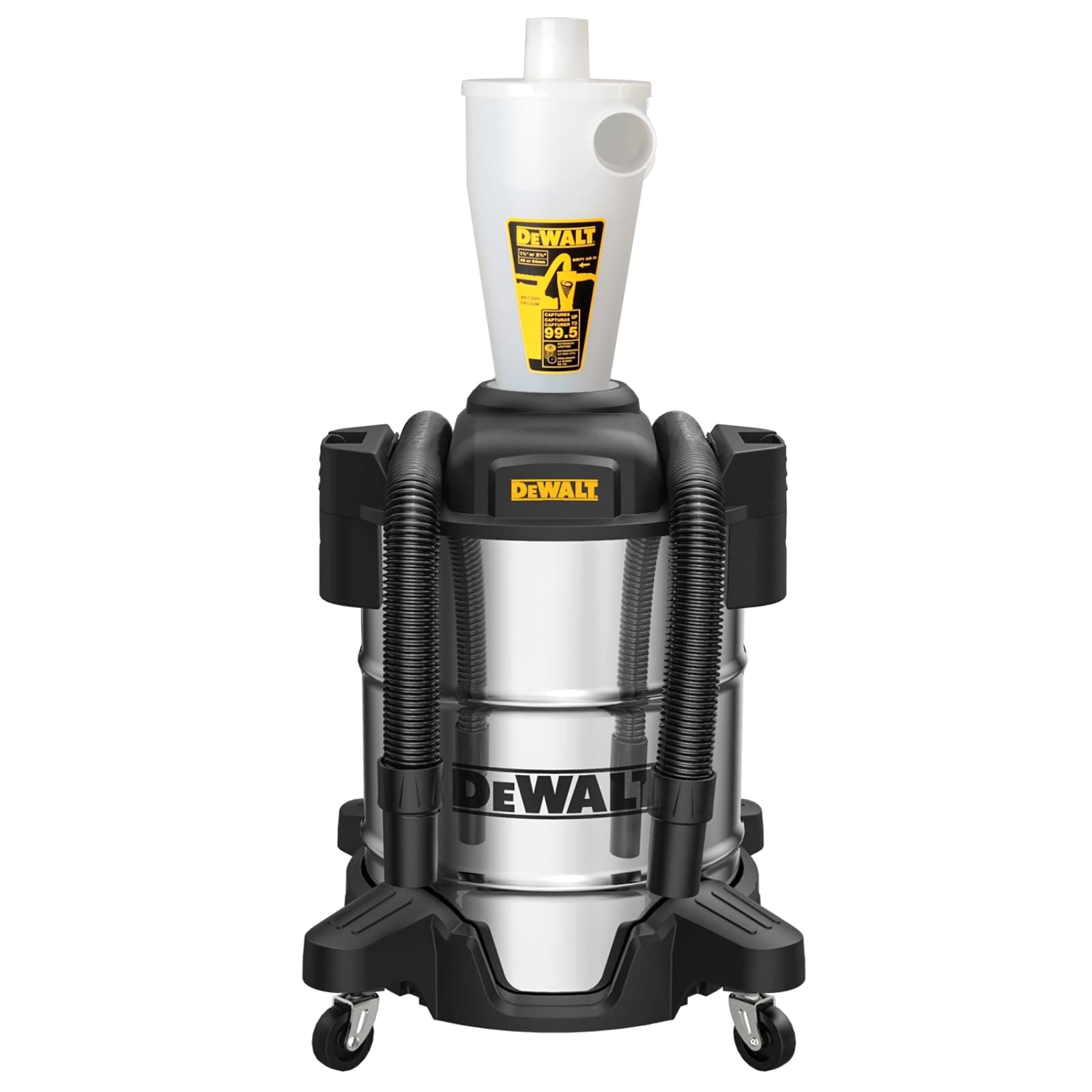DEWALT Dust Separator with 10 Gallon Stainless Steel Tank, 99.5% Efficiency Cyclone Dust Collector, High-Performance Cycle Powder Collector Filter, DXVCS003, White