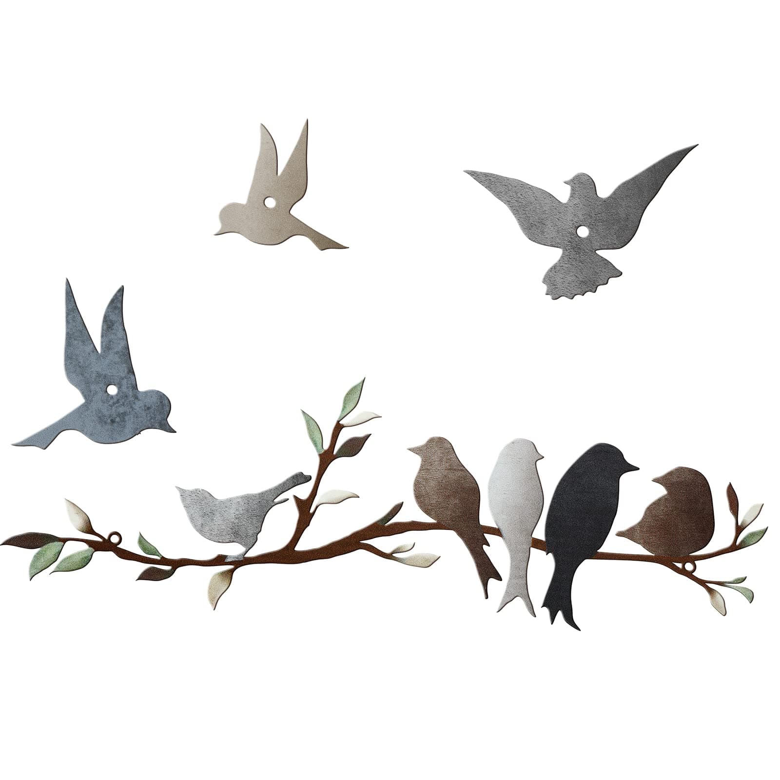 Ferraycle Metal Bird Wall Art Birds on the Branch Decor Metal Sculpture Silhouette Ornament Branch Wall Hanging Sign for Balcony Garden Home Decor(Dark Colors)