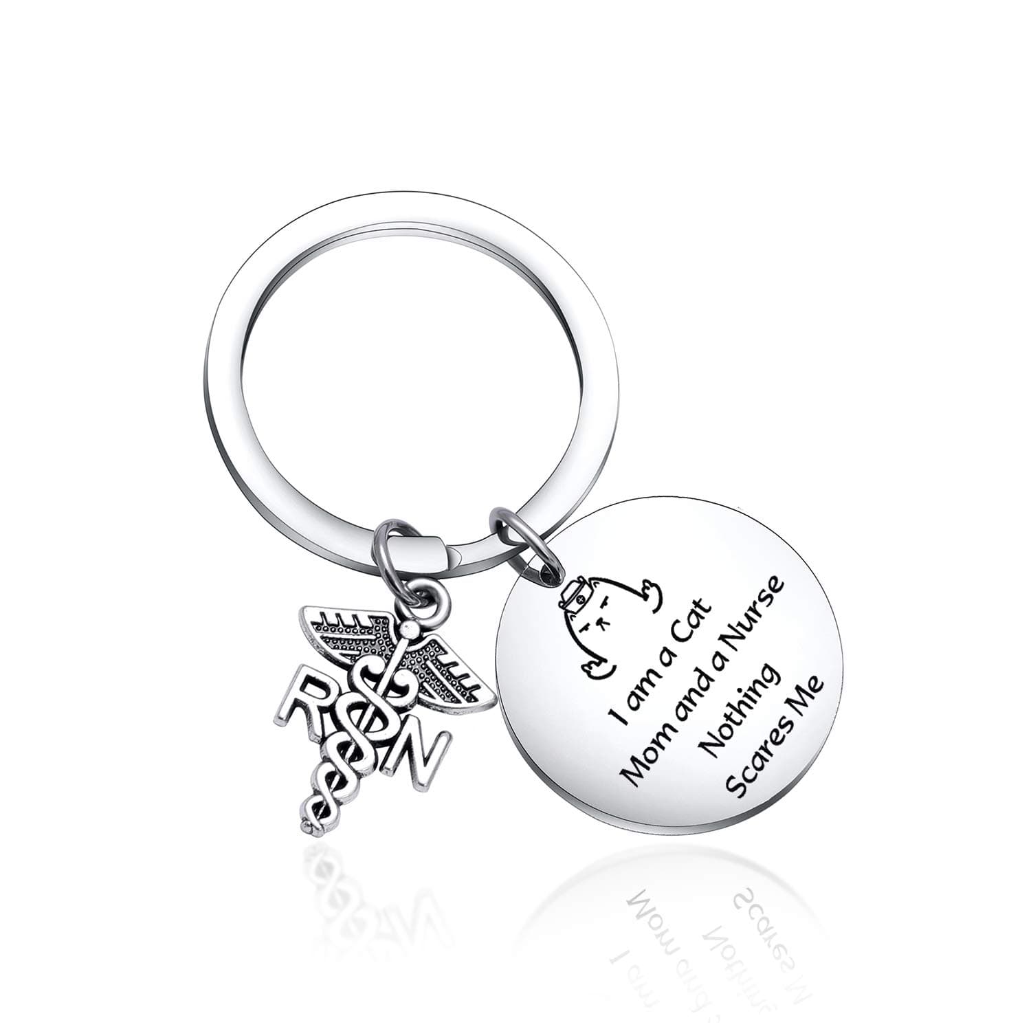 Keytells Funny gift I am a Cat Mom and a Nurse Nothing Scares Me Inspirational keychain for Nurses Cat Lover Gift