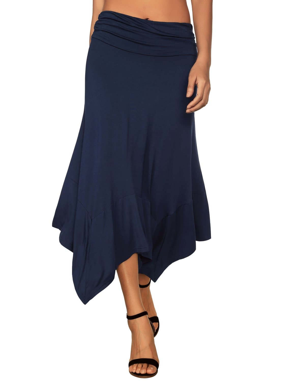 DJTWomen's Flowy Handkerchief Hemline Midi Skirt