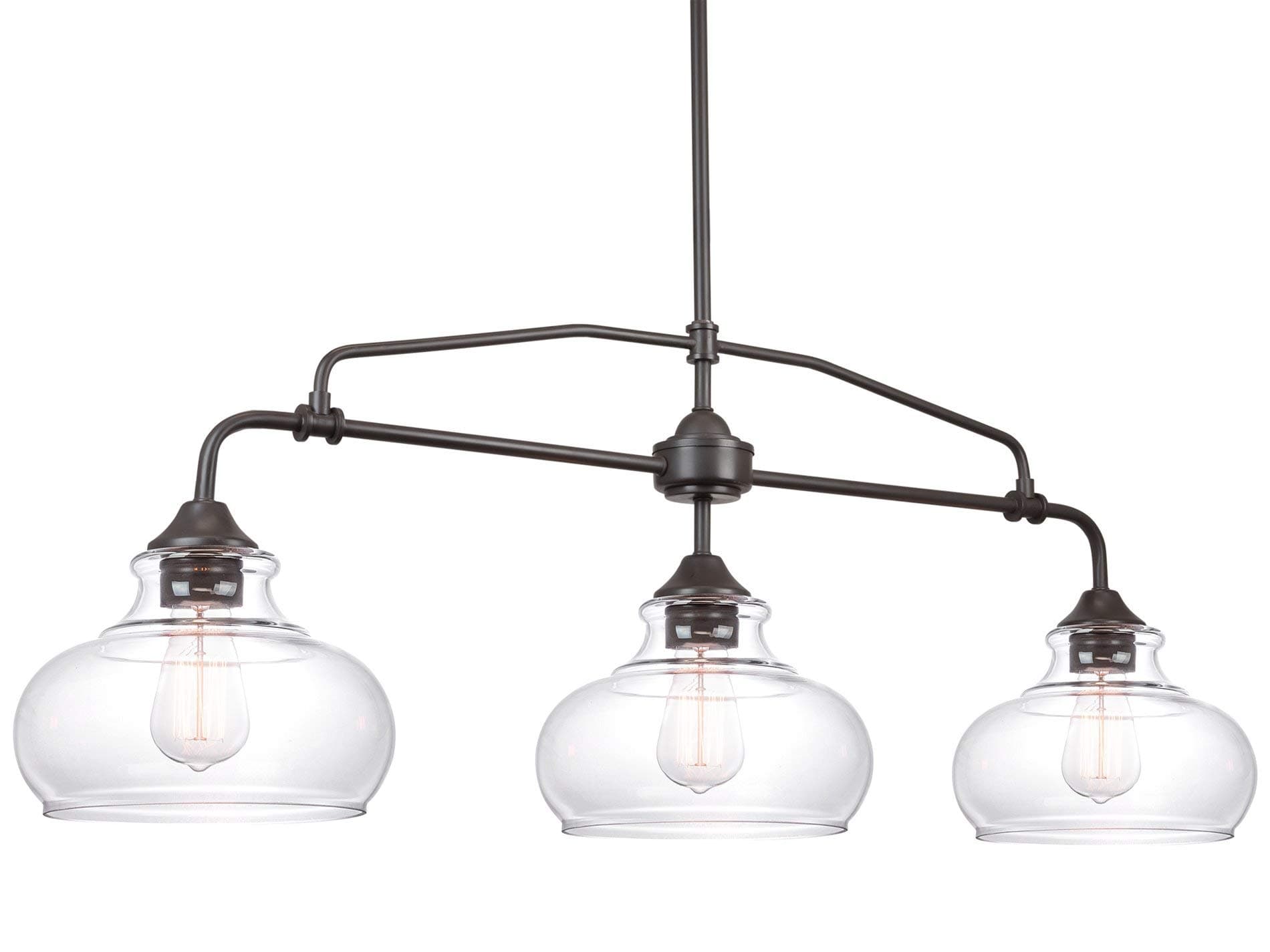 Harlow 38" Modern Industrial Farmhouse 3-Light Kitchen Island Light with Clear Glass Shades, Adjustable Hanging Height, for Dining Room, Living Room or Kitchen, Oil Rubbed Bronze Finish