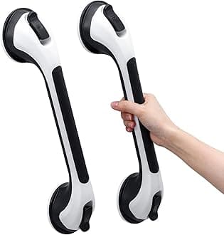 TAILI Suction Grab Rails for Bathroom 2 Pack, 43 CM Suction Handles for Shower, MAX Hold 110 KG Bath Safety Grab Rail for Elderly, Senior, Disabled, No Drilling Handle, Disability Aids - Black