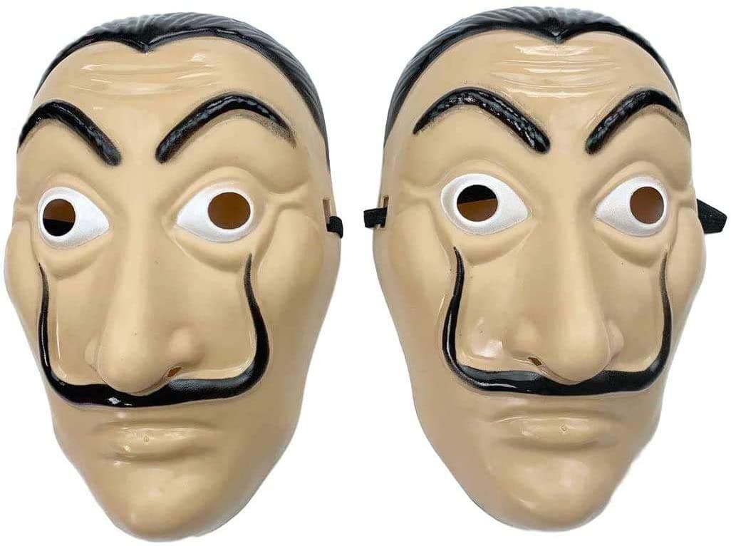Money robbery mask salvador Dali MaskCosplay halloween mask Realistic Movie Prop Face Mask… 2pack