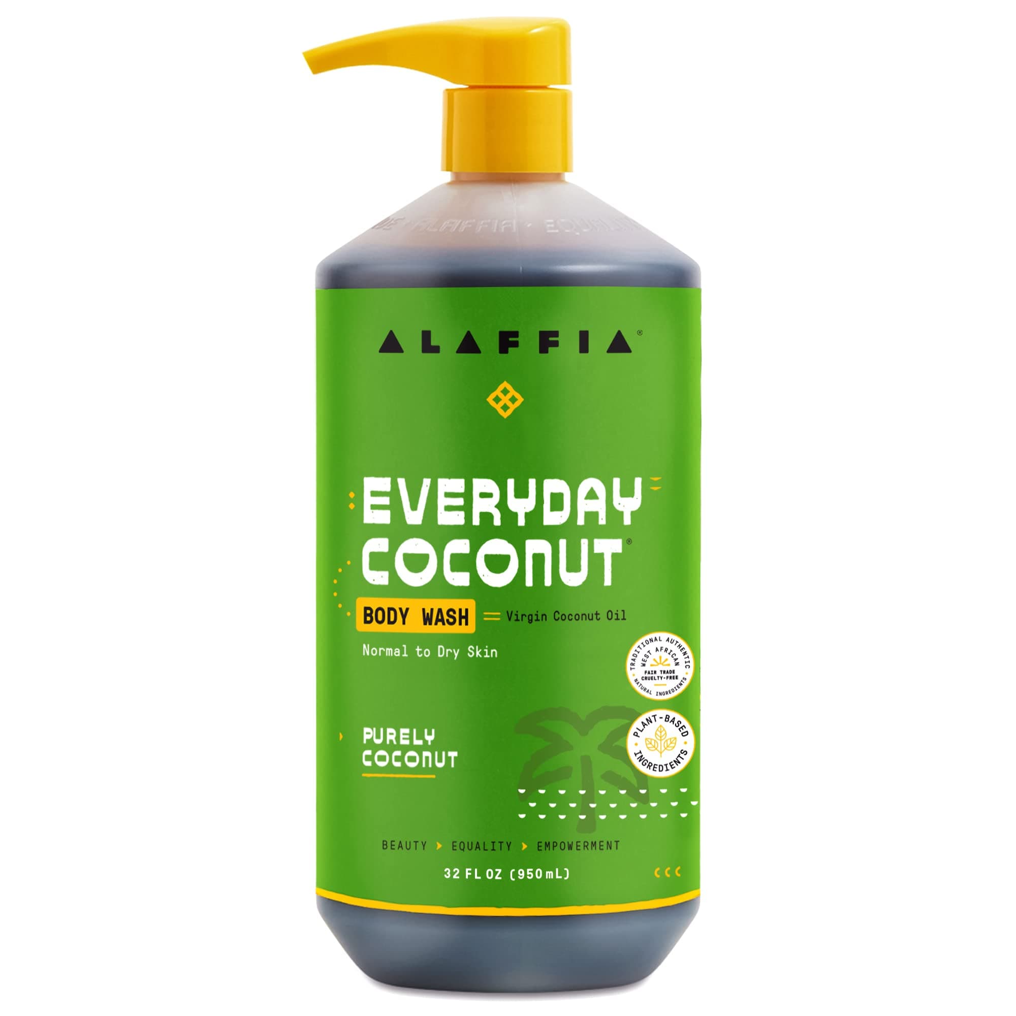Alaffia Body Wash, EveryDay Coconut – Purely Coconut Gentle Skin Cleanser for Normal to Dry Skin, 32 Oz