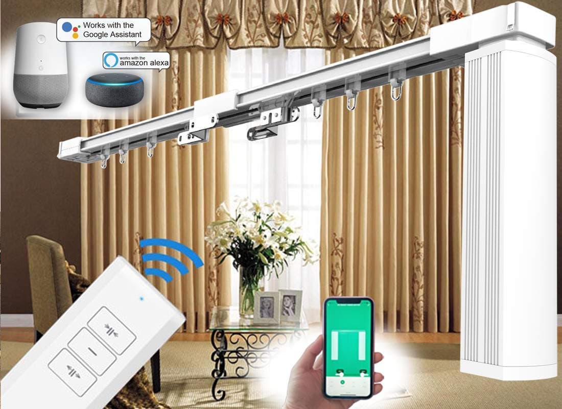 SimpleSmart - Remote Control Electric Curtain Tracks (3M / 119") - Alexa Smart Drape Rail System, Automated Motorized Drapery Rods, Easy to Control by Voice/Mobile apps/Remote/Timer [3M (119”)] white
