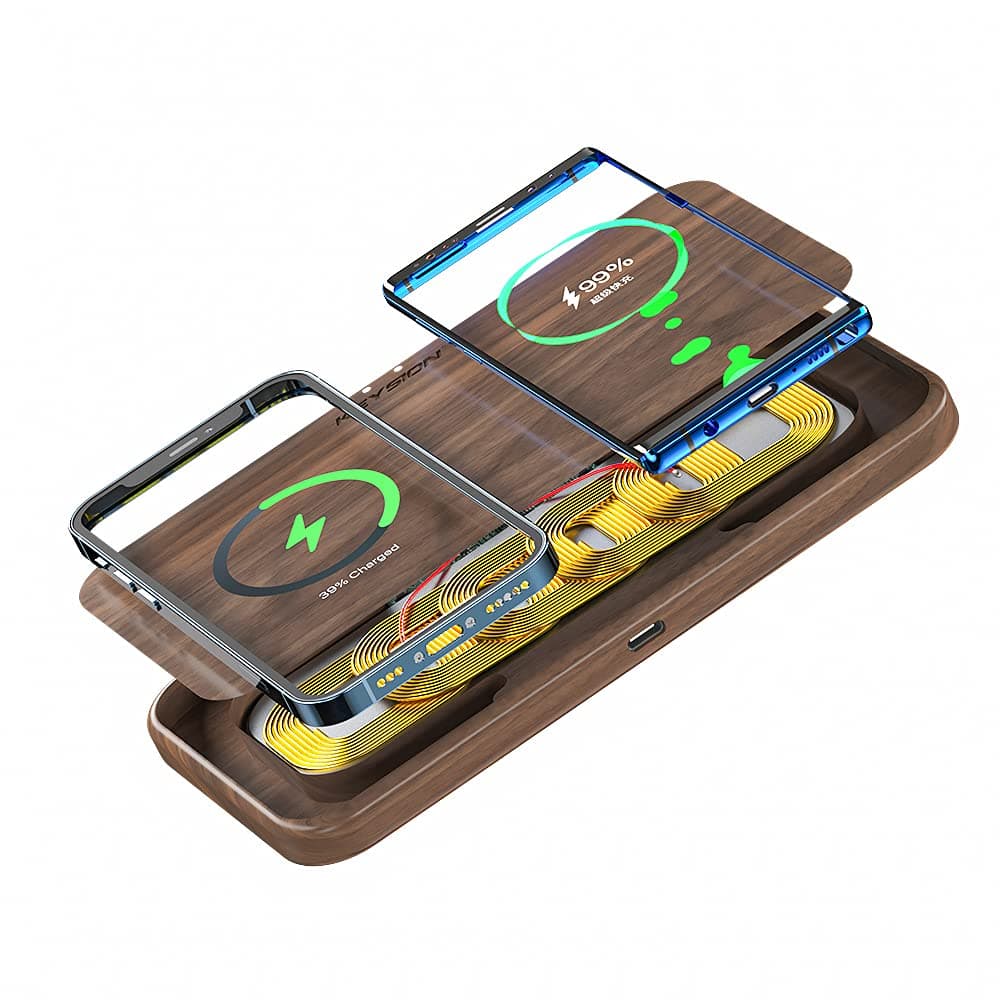 KEYSION Walnut Wood Wireless Charger, 7.5W Compatible for iPhone 12 Pro Max 11 XR Xs Max XS 8 Plus, 10W Qi Quick Charge for Galaxy S21 S20 S10 Note 20 Ultra 10, Xiaomi, Huawei,ECC