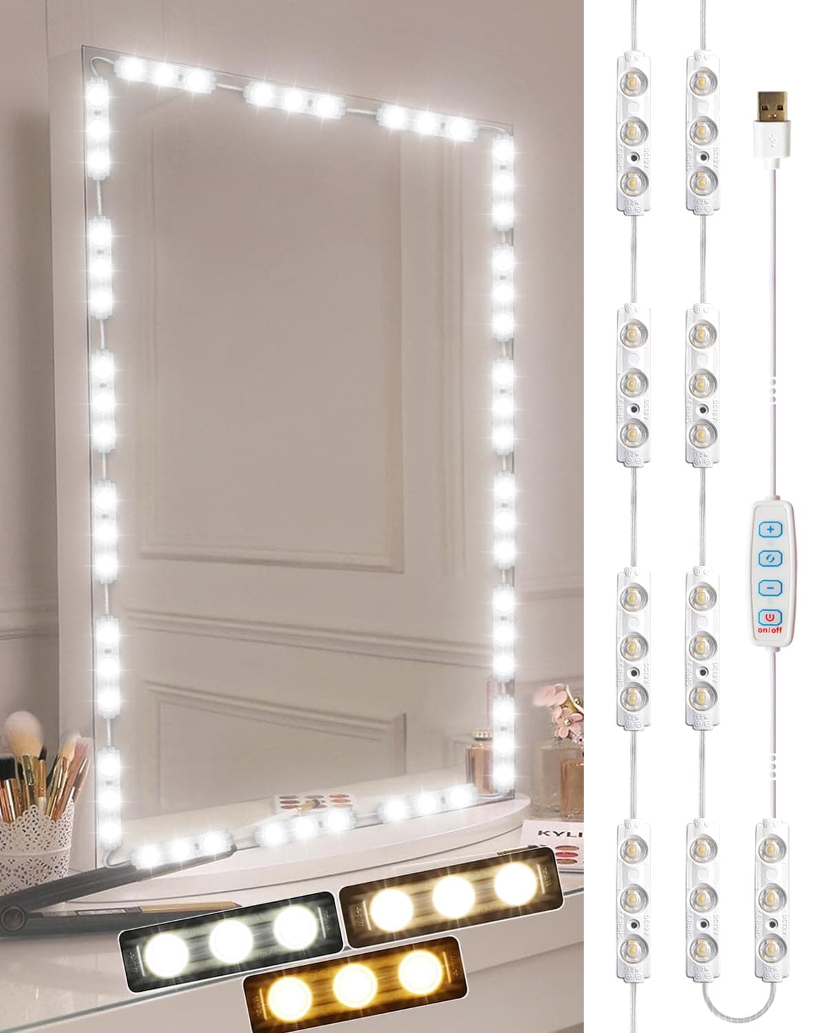 Vanity Lights for Mirror LED Makeup Light Strip with 3 Color Temperature Lighting Modes and Dimmable Stick on Vanity Bathroom Mirror,Ultra Bright (Mirror Not Included)