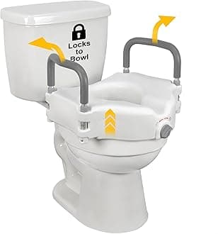 Vaunn Raised Toilet Seat and Elevated Commode Booster Seat Riser with Removable Padded Grab Bar Handles & Locking Mechanism