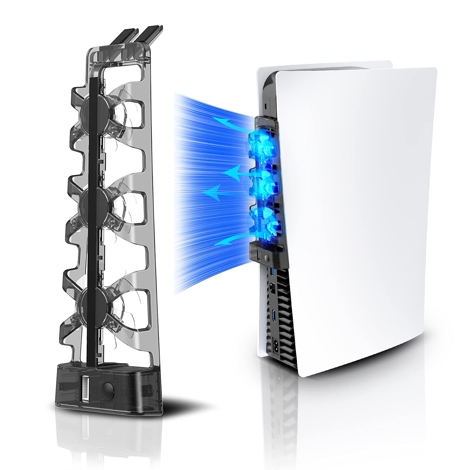 PS5 Accessories Cooling Fan [Auto On/Off] with LED Light, for Both Disc and Digital Editions, Efficient Cooling System, Compatible with Horizontal Stand