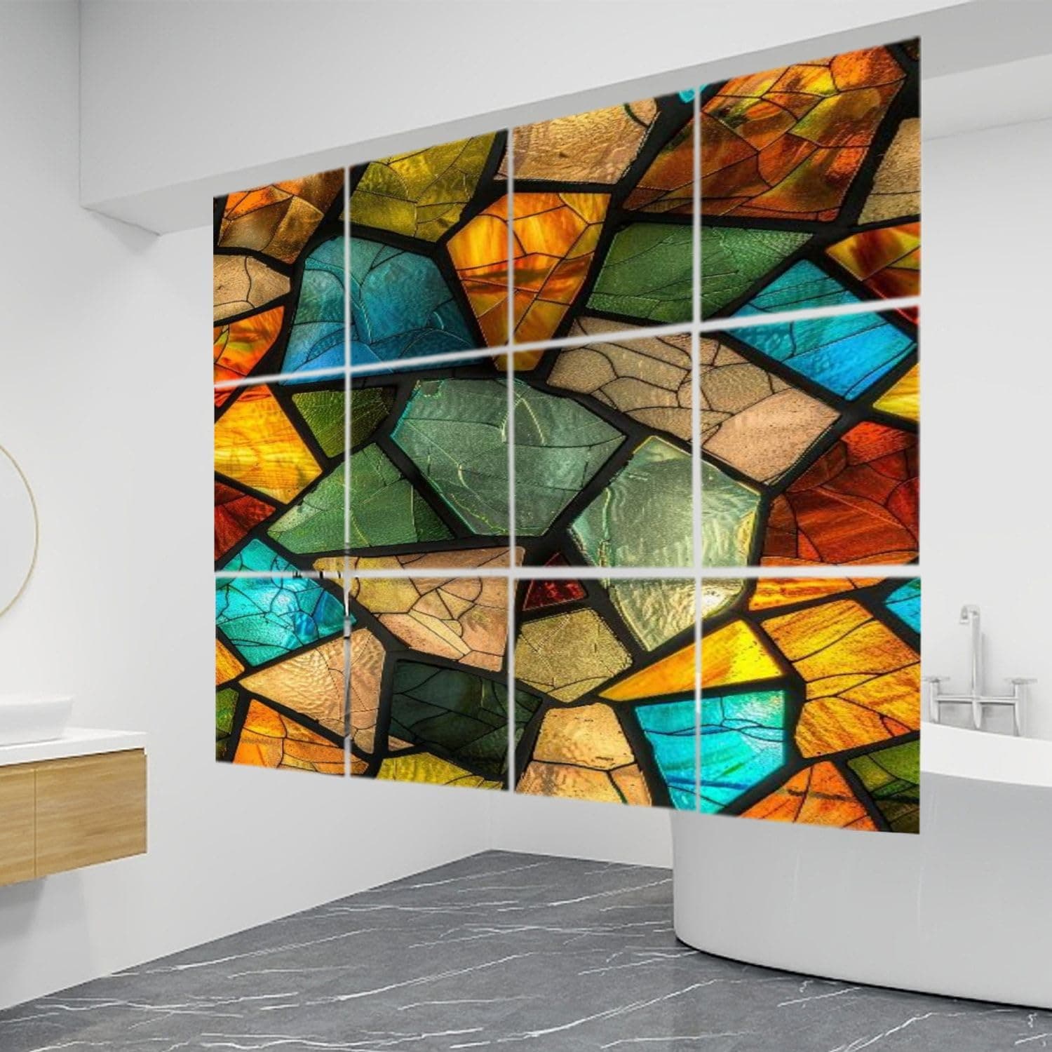 12 PCS Hanging Room Divider Colorful Translucence Candlelight Mosaic Art Decorative Solid PVC Board Screen Panels Room Partition Wall Screen Panels for Bedroom Living Dining Room