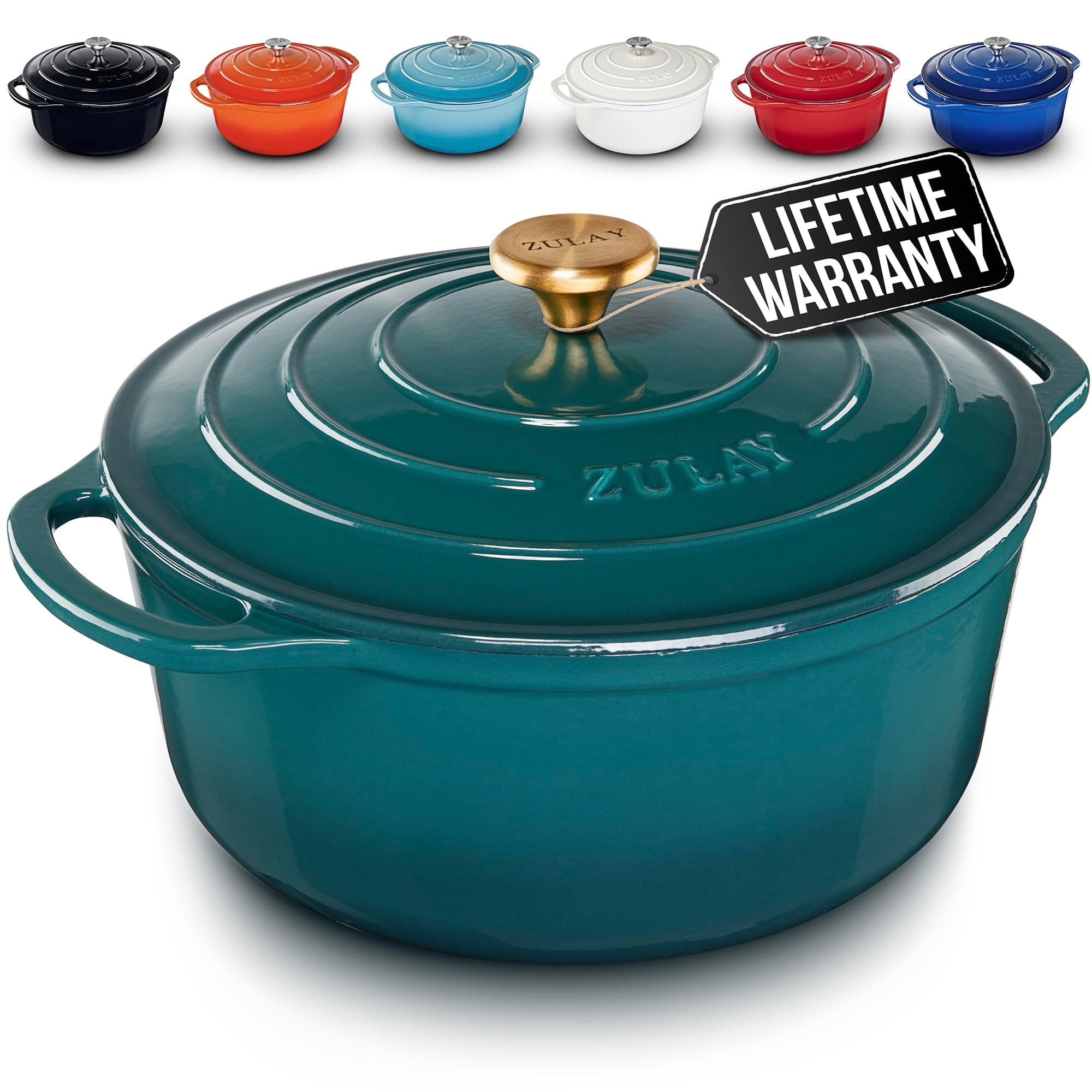 Zulay Kitchen ダッチオーブン - 6.4クォート エナメル鋳鉄ダッチオーブンポット - エメラルド