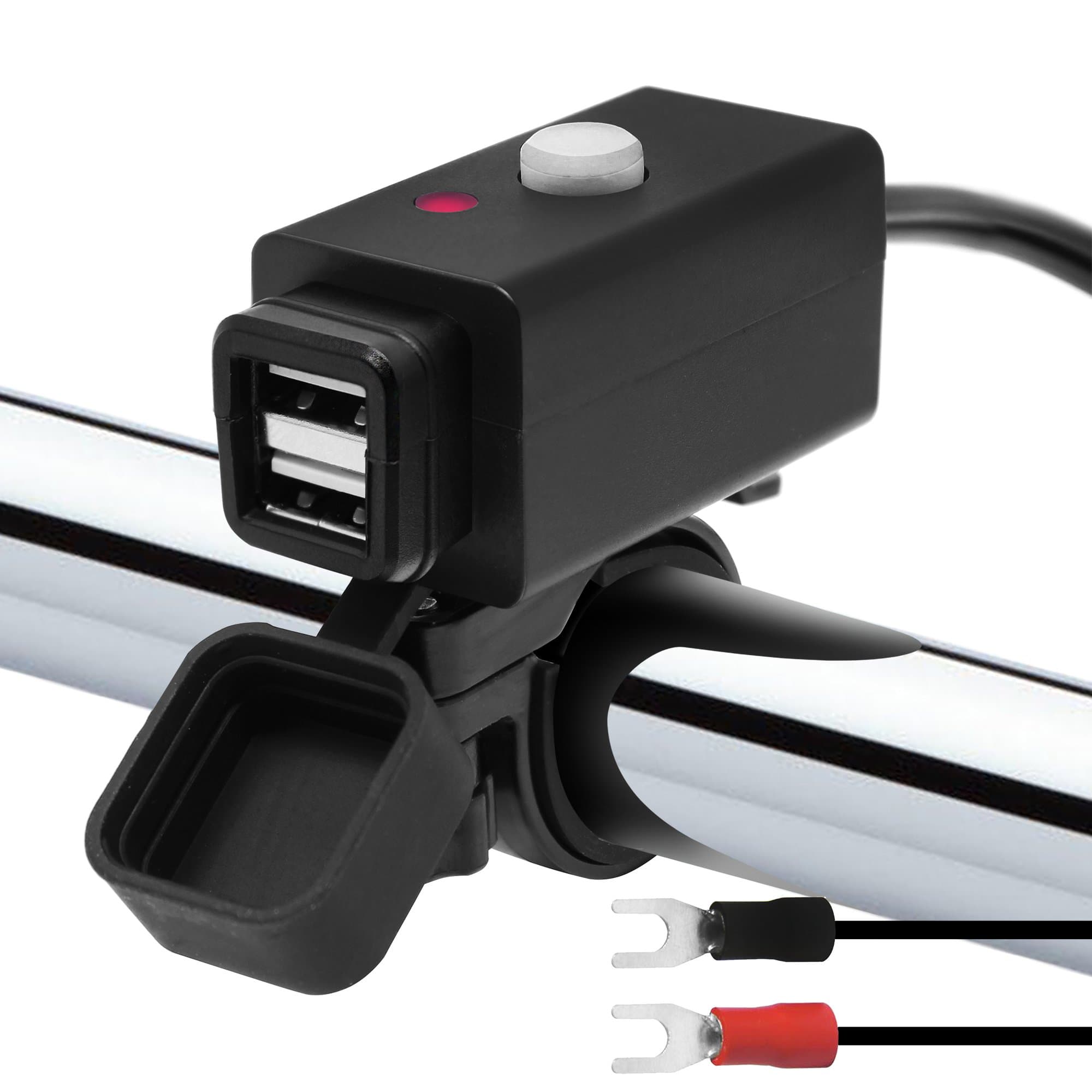 GoHawk Waterproof SAE to Dual USB Charger Adapter Kit Cable 2.1A w/Power Switch, SAE Quick Disconnector, 7/8-1 1/8" Motorcycle ATV UTV for Smart Phone GPS Tablet