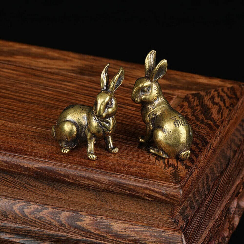 TEAMWILL Small Brass Rabbit Figurine Rabbit Statue Ornament House Animal Figurines 1 Pair