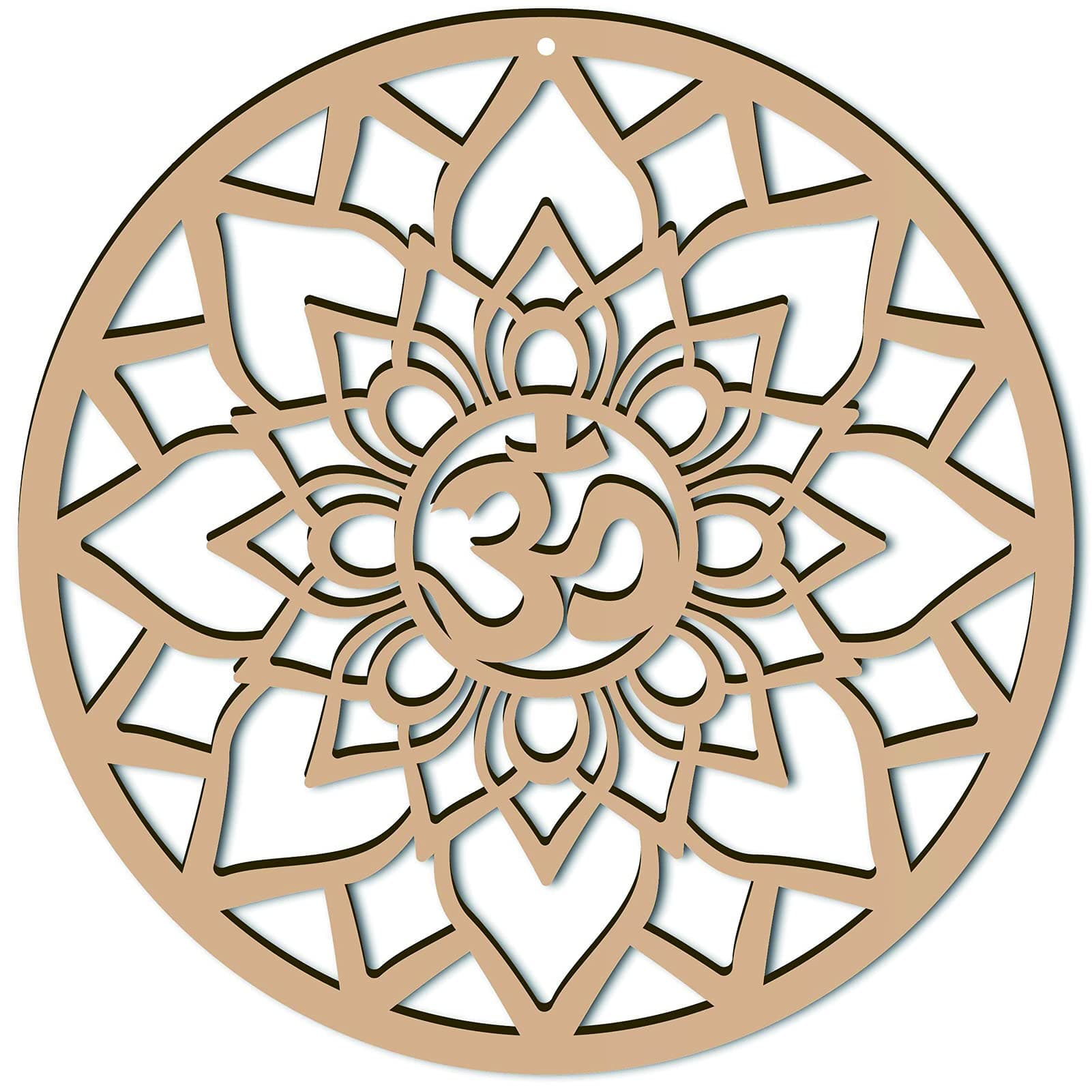 CREATCABIN 12inch Om Lotus Wall Decor Wooden Wall Art Crystal Grid Sacred Geometry Laser Cut Wall Sculpture Hanging Decor Spiritual Symbol Round for Housewarming Home Office Yoga Studio Decoration