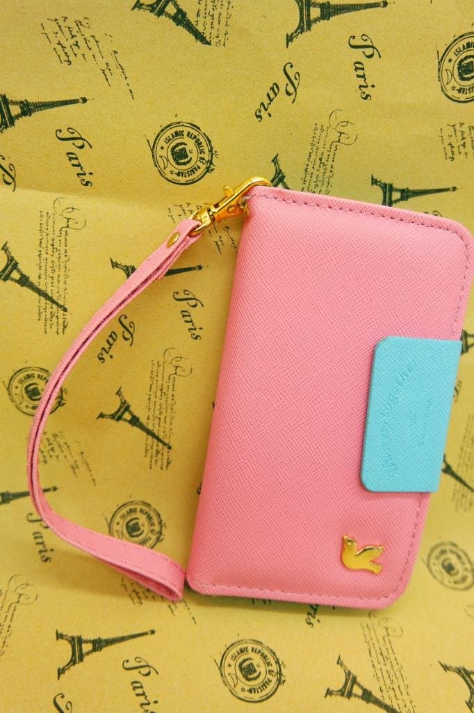 Luxury Bird 3D Bling Crystal Diamond PU Leather Wallet Chain Mirror Card Holder Flip Case Cover For Smart Mobile Phones (LG G3 Vigor LS885 D725 / Beat / G3 S Mini , Pink)