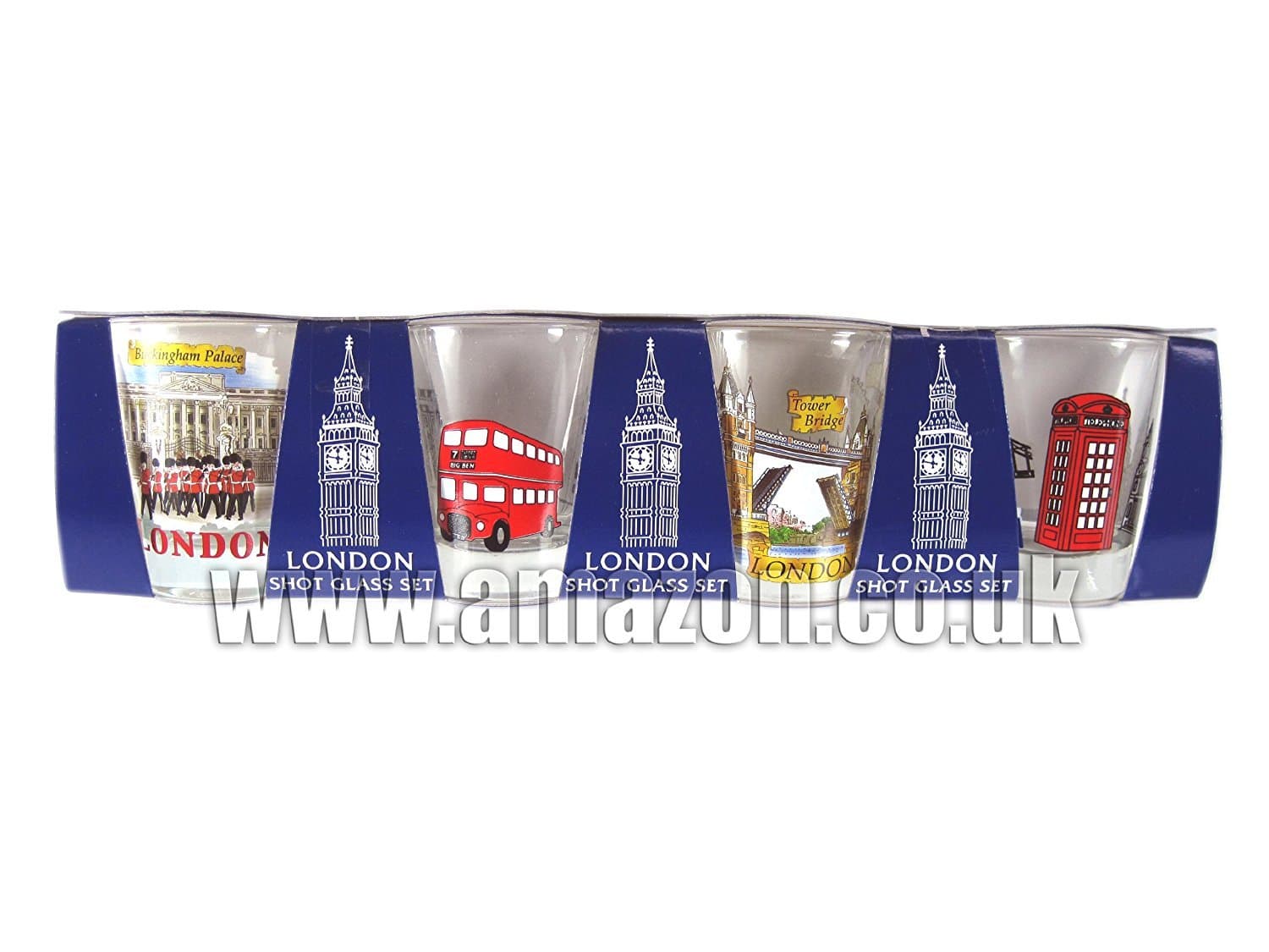 Shot Glasseswith Round Gold Rim - London Scene and Polular Icons Printed Shot Glass Set, London Collectable Souvenir