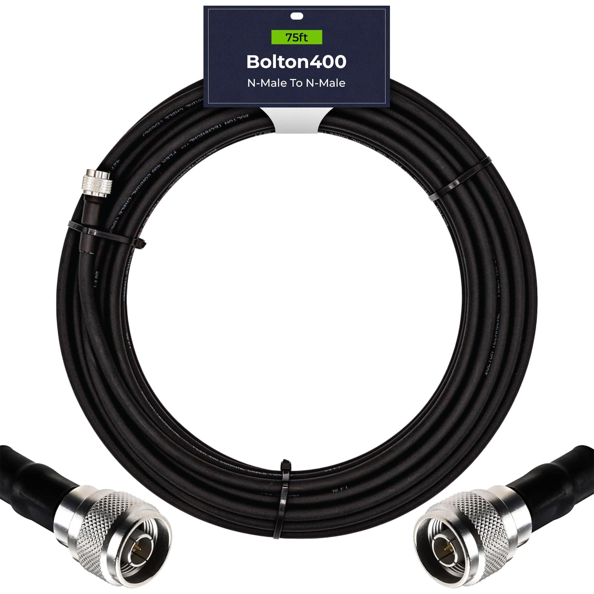 Bolton Technical | Bolton400 75 ft Coaxial Cable | 50ohm N Male to N Male Connector | Heavy Duty, Ultra Low Loss Coax Cable for Signal Booster & Antenna Installation | Indoor & Outdoor Use (Black)