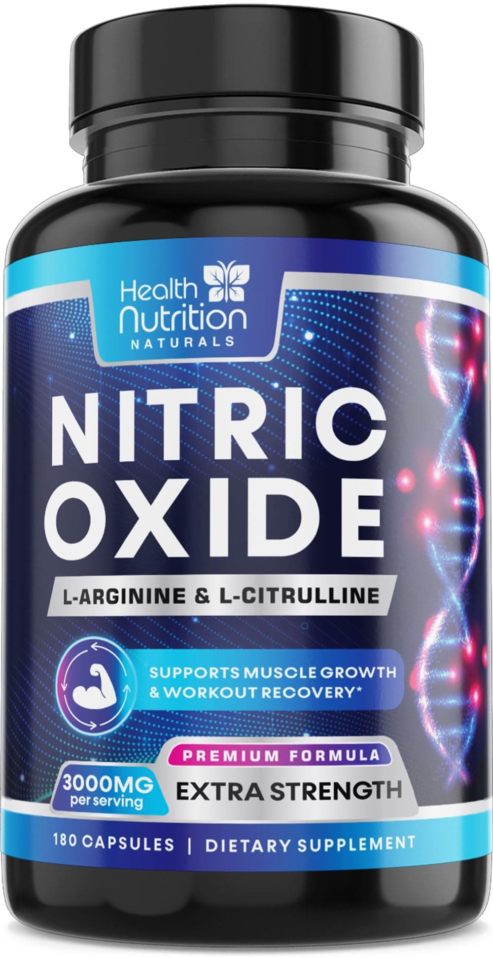 Health Nutrition Naturals Extra Strength Nitric Oxide Booster 3000mg - 3X L-Araginine AKG & HCI + L-Citrulline Malate - Best Muscle Supporting Nitric Supplement (180 Count (Pack of 1))