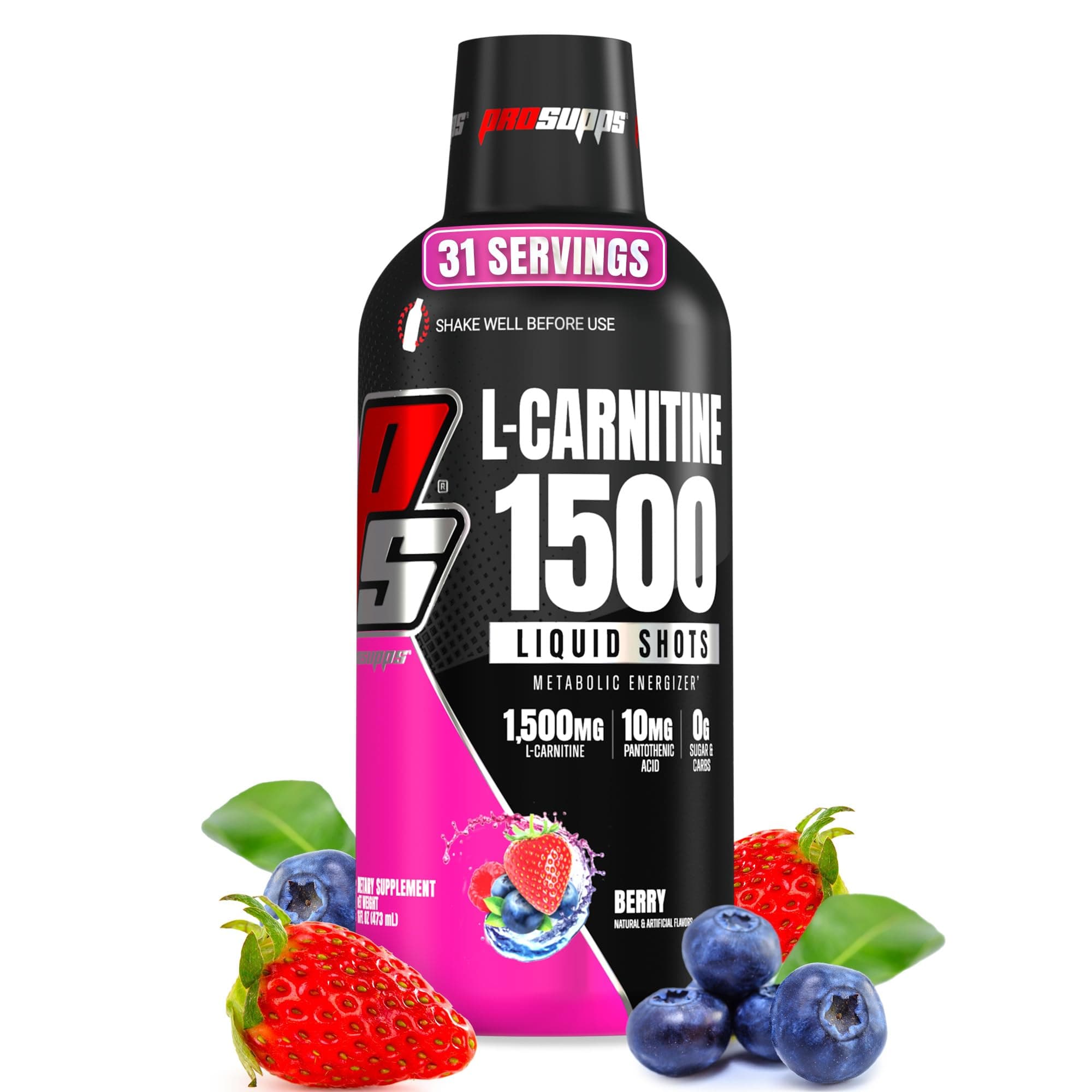 ProSupps L-Carnitine 1500 Stimulant Free Liquid Shots for Men and Women - Metabolic Energizer and Fat Burner Workout Drink for Performance and Muscle Recovery - Weight Loss Drinks (31 Servings, Berry)