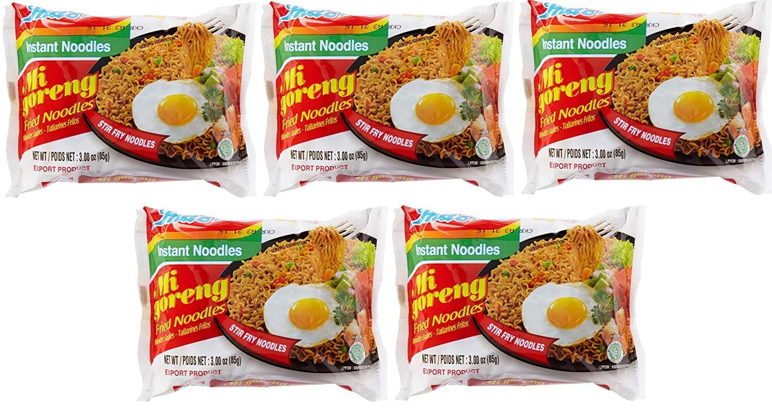 IndomieMi Goreng Instant Stir Fried Noodles, Halal Certified, Original Flavor (Pack of 5)