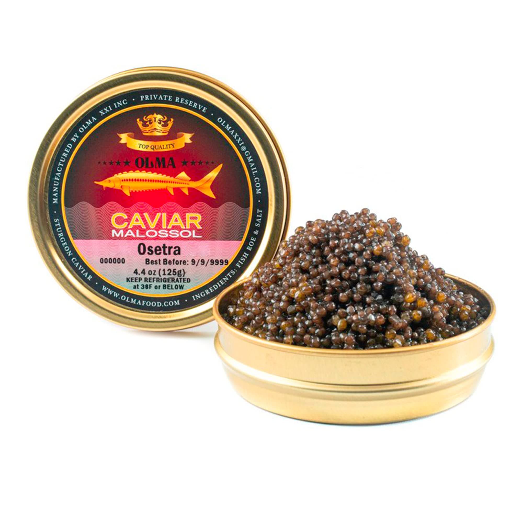OVERNIGHT SHIPPING- OLMA Osetra Sturgeon Black Caviar - Smooth Flavor, Superior Grade - 4.4 oz / 125 g