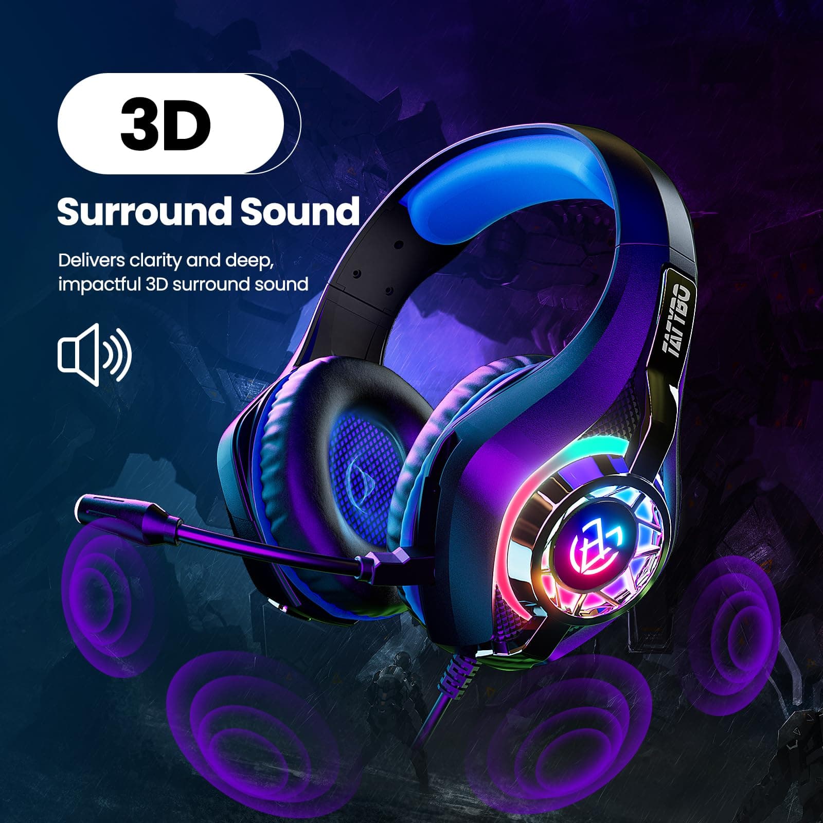 Gaming Headset for PS4 PS5 PC Xbox Series, 3.5 mm Deep Bass Stereo Surround Sound PS4 Headset with Noise Cancelling Microphone for Laptops, Tablets, Mac
