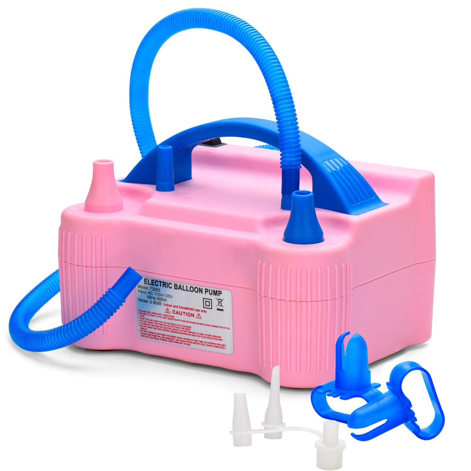 Syntrific Portable Electric Balloon Pump Dual Nozzle Air Balloon Inflator with Hose Extension and Balloon Tie Tool, Balloon Blower Pump Inflation for Decoration,Party[110V~120V, 600W, Pink]