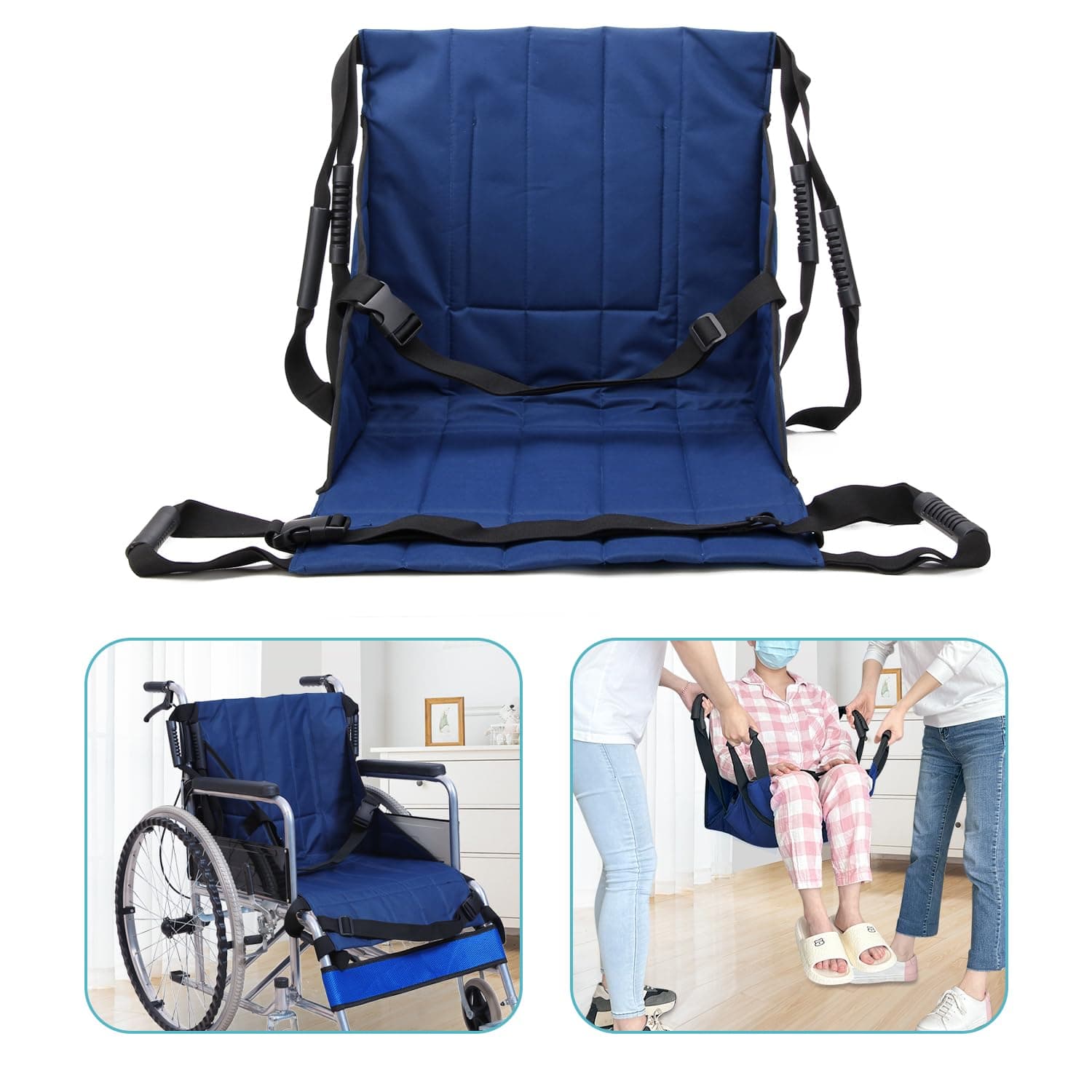 NEPPT Patient Lift Stair Slide Board Transfer Emergency Evacuation Chair Wheelchair Belt Safety Full Body Medical Lifting Sling Sliding Transferring Disc Use for Seniors,Handicap (Blue - 4 Handles)