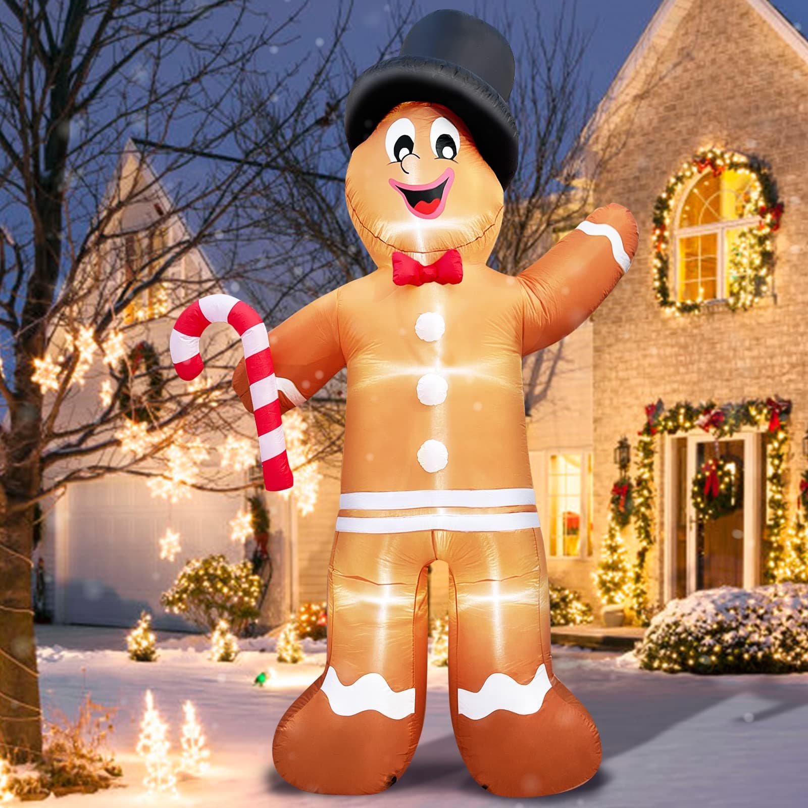 TURNMEON 12 Foot Giant Christmas Inflatable Gingerbread Man, Outdoor Christmas Decoration with Candy Cane LED Lights Stakes Tethers Christmas Blow Up Yard Decor Home Outside Lawn Garden Holiday Party