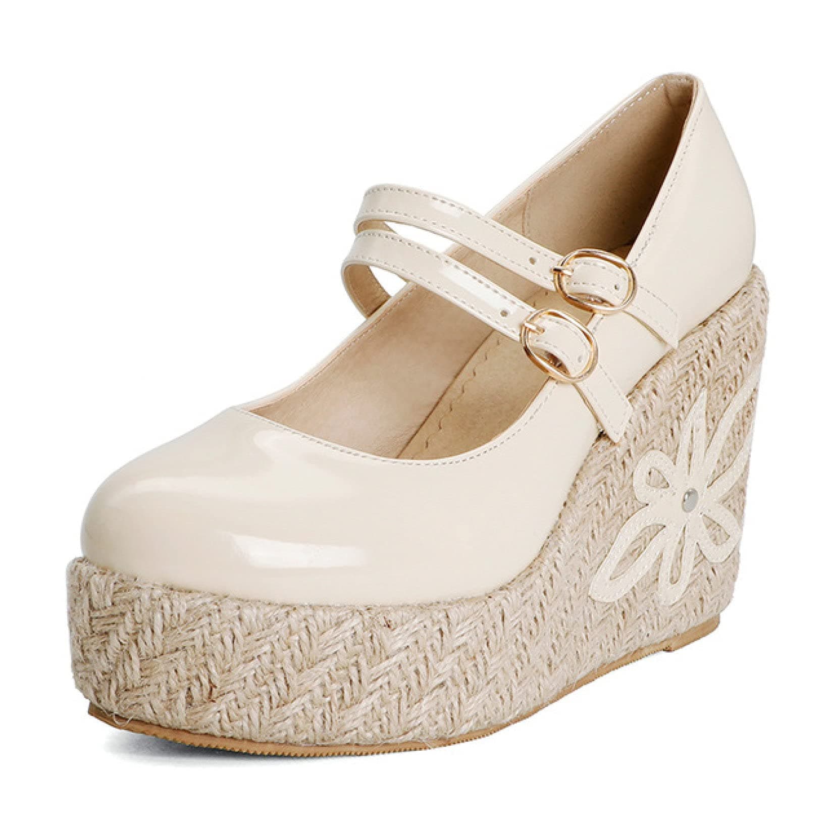 RHOMEIE Ankle Strap Round Toe Mary Jane of Womens,Non-Slip Wedges Dress Shoes for Daily Work Outdoor Shoes