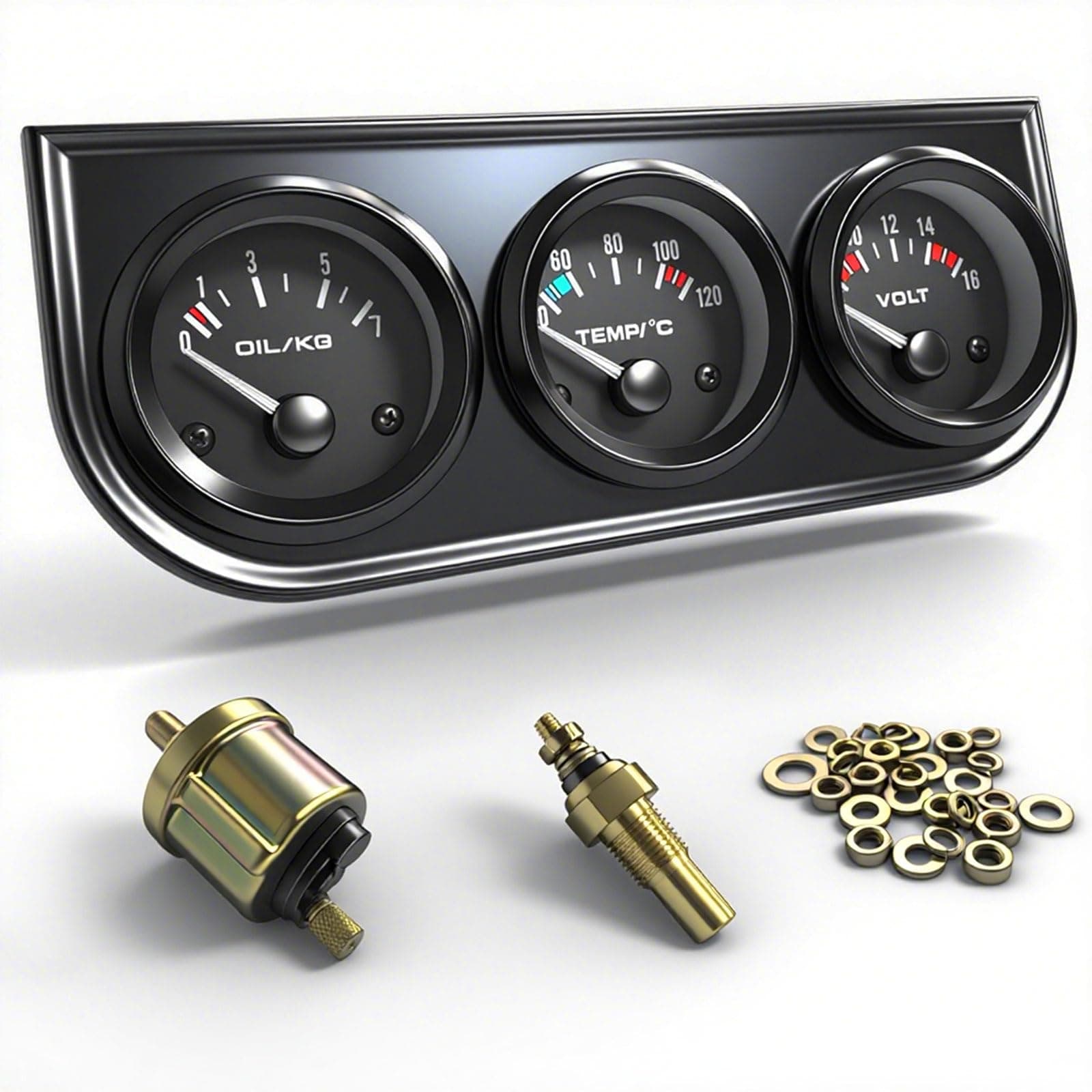 52mm 3 in 1 (Oil Press Gauge+Water Temp Gauge+Voltmeter) Triple Gauge Kit AUTO Gauge Meter(Black Console)for Cars/Trucks/Tractors/Marine Engines Meter