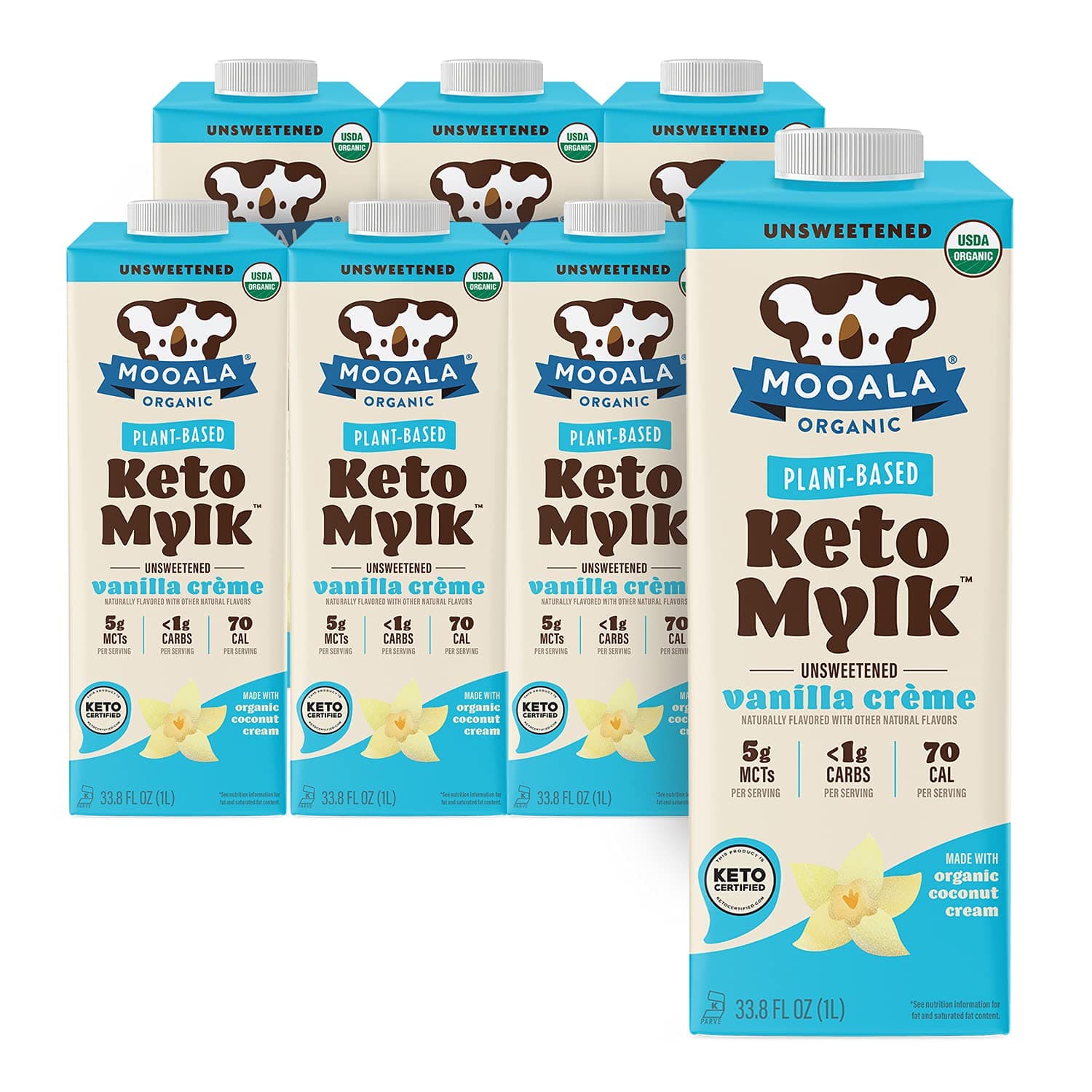 Mooala – Organic Vanilla Crème Keto Mylk, 1L (Pack of 6) – Shelf-Stable, Keto-certified, Non-Dairy, Gluten-Free, Plant-Based Milk With < 1g Carb per Serving