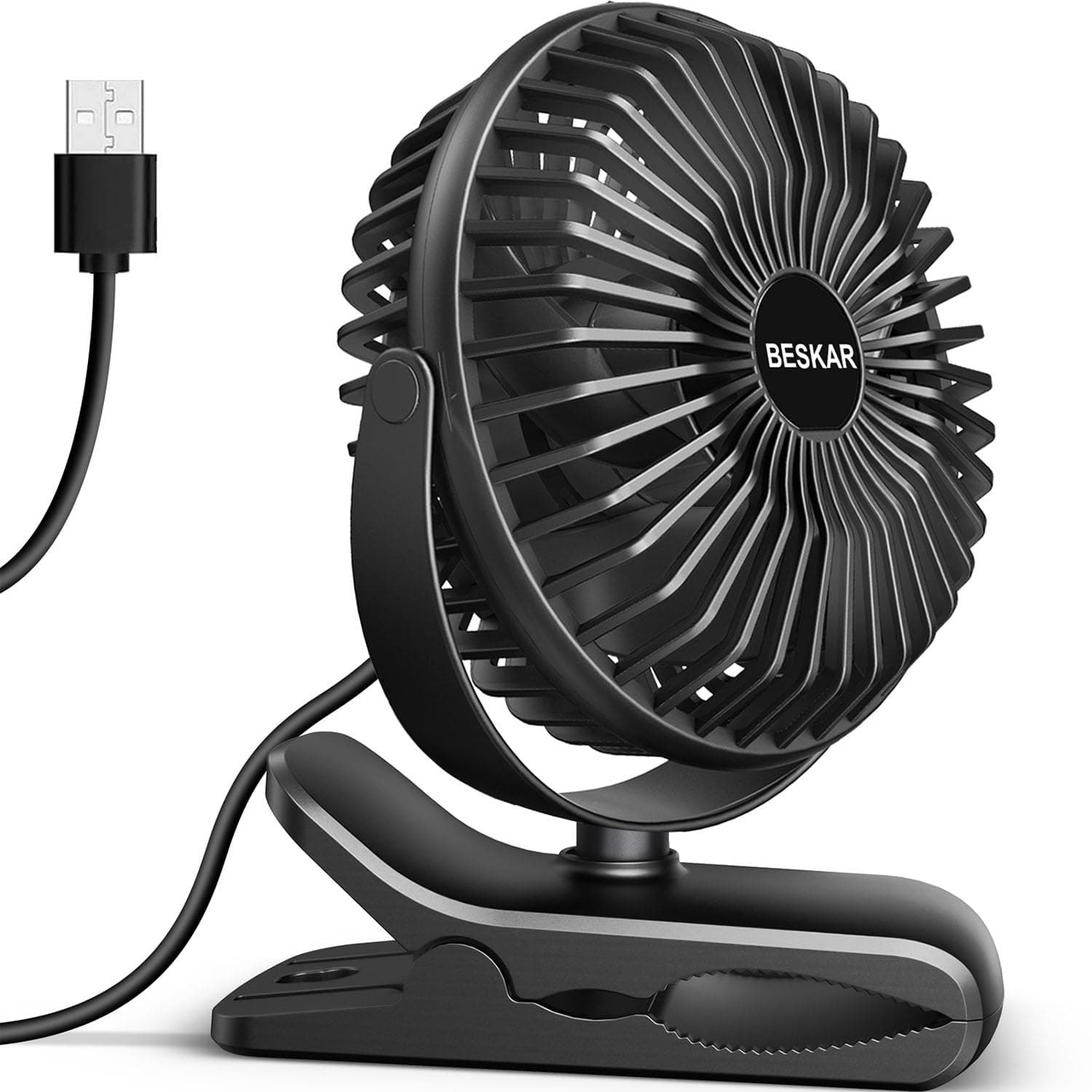 BESKAR Small Clip on Fan, 3 Speeds USB Fans with Strong Airflow, Clip & Desk Fans USB Plug in with Sturdy Clamp - Ultra Quiet operation for Office Dorm Bedroom Stroller