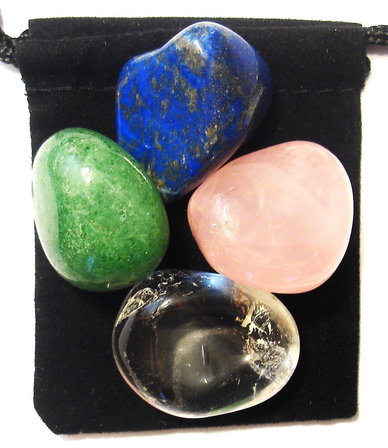 VERTIGO RELIEF - Professionally Selected Tumbled Crystal Healing Set with Pouch & Description Card - Aventurine, Clear Quartz, Dumortierite, and Rose Quartz Genuine Gemstones