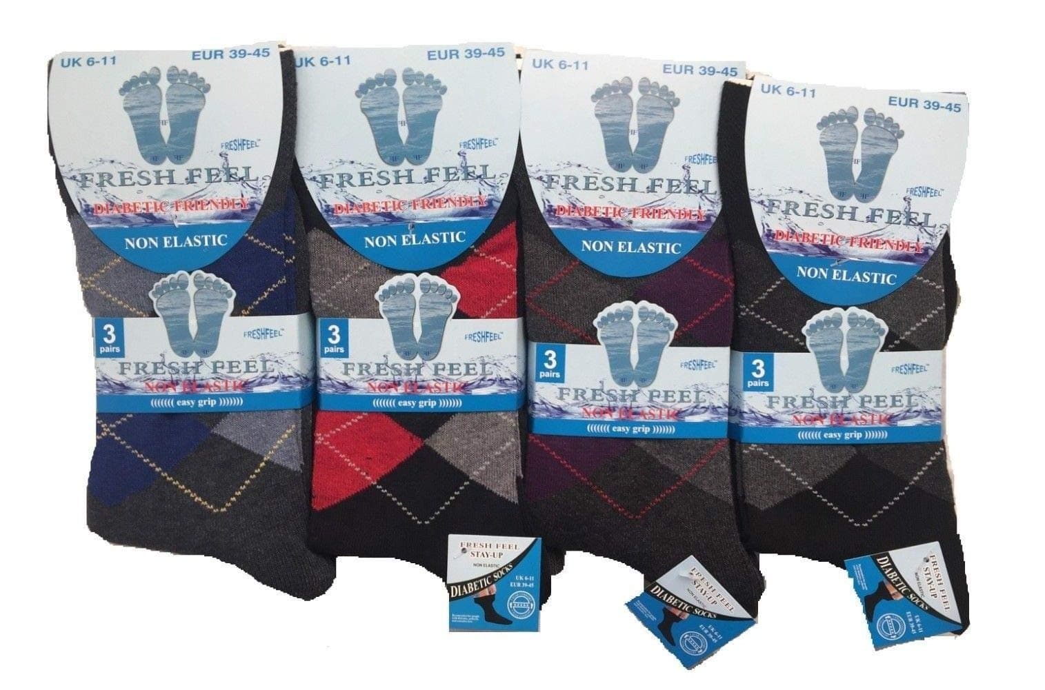 6 PAIRS NON ELASTIC DIABETIC MEN'S EASY GRIP LOOSE SOFT TOP CLASSIC RICH COTTON SOCKS