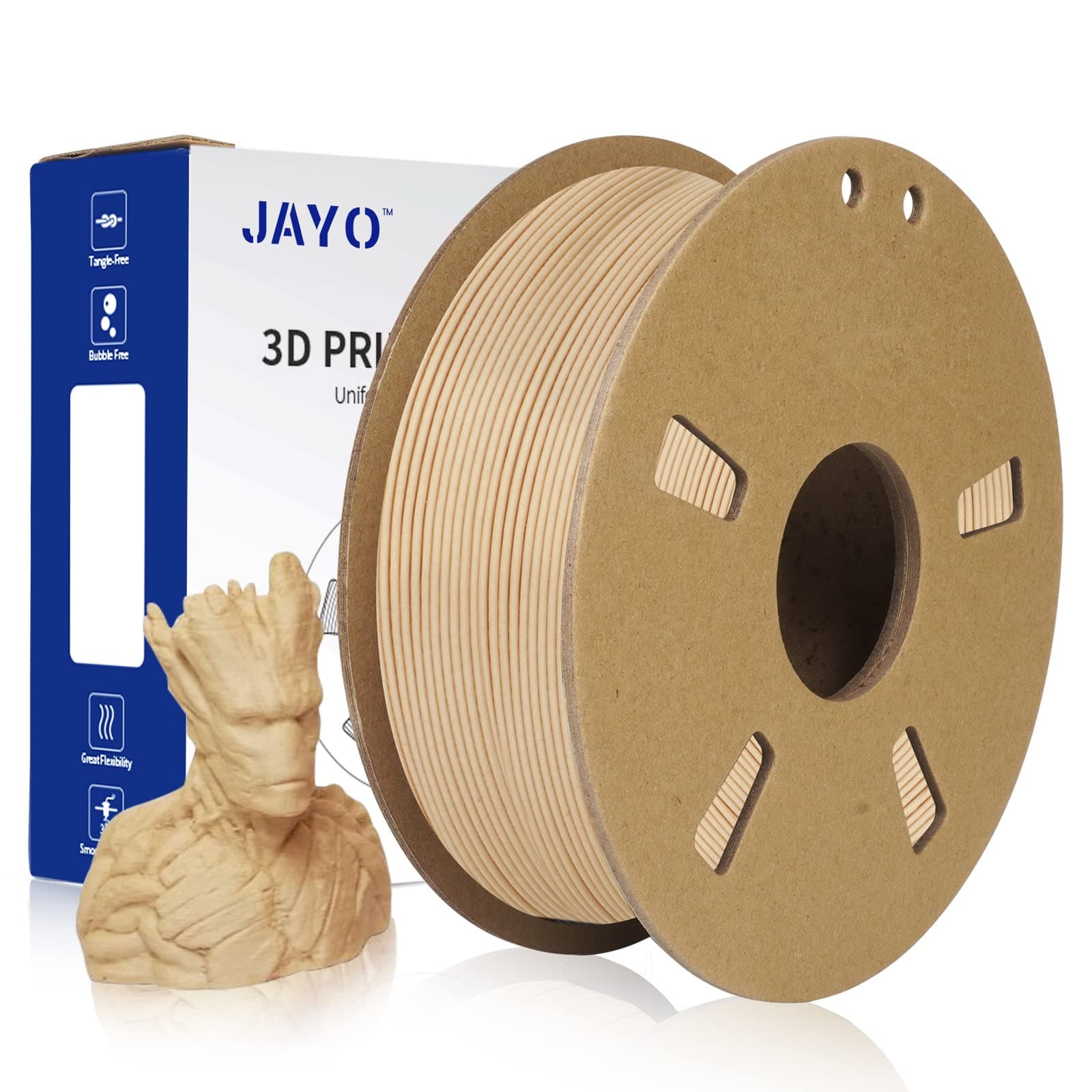 Wood Filament 1.75 PLA, Jayo 3D Printer Wood Filament 1KG Spool, Dimensional Accuracy +/- 0.02 mm Wood Filament, PLA Wood Colour