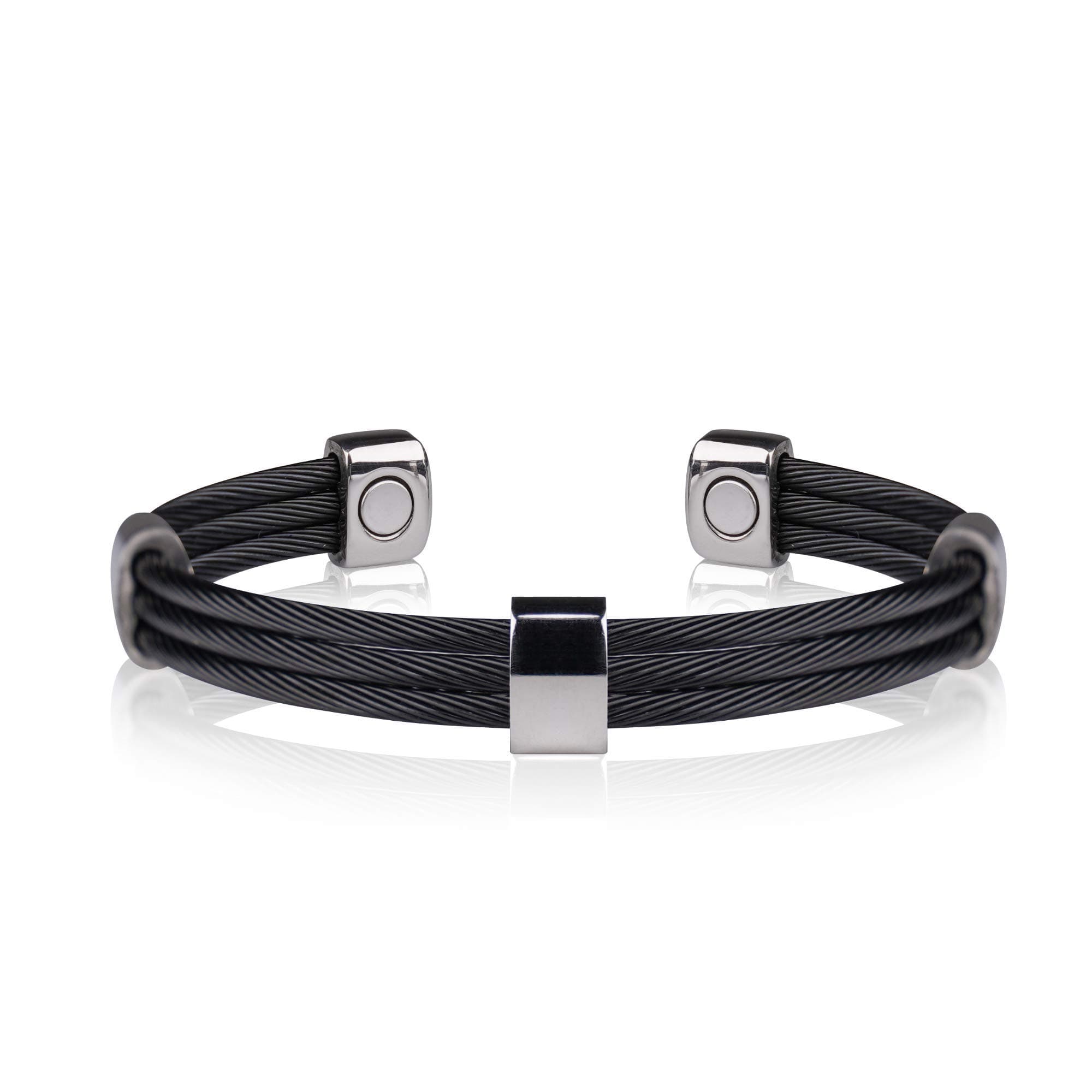 OF LONDON Magnetic Bangle, Sport Bracelet Black covered Stainless Steel twists, Stainless Steel ends and links contain a 1200 Gauss Samarium Cobalt Magnet each, S/M = to fit wrist 16,5-17,5 cm