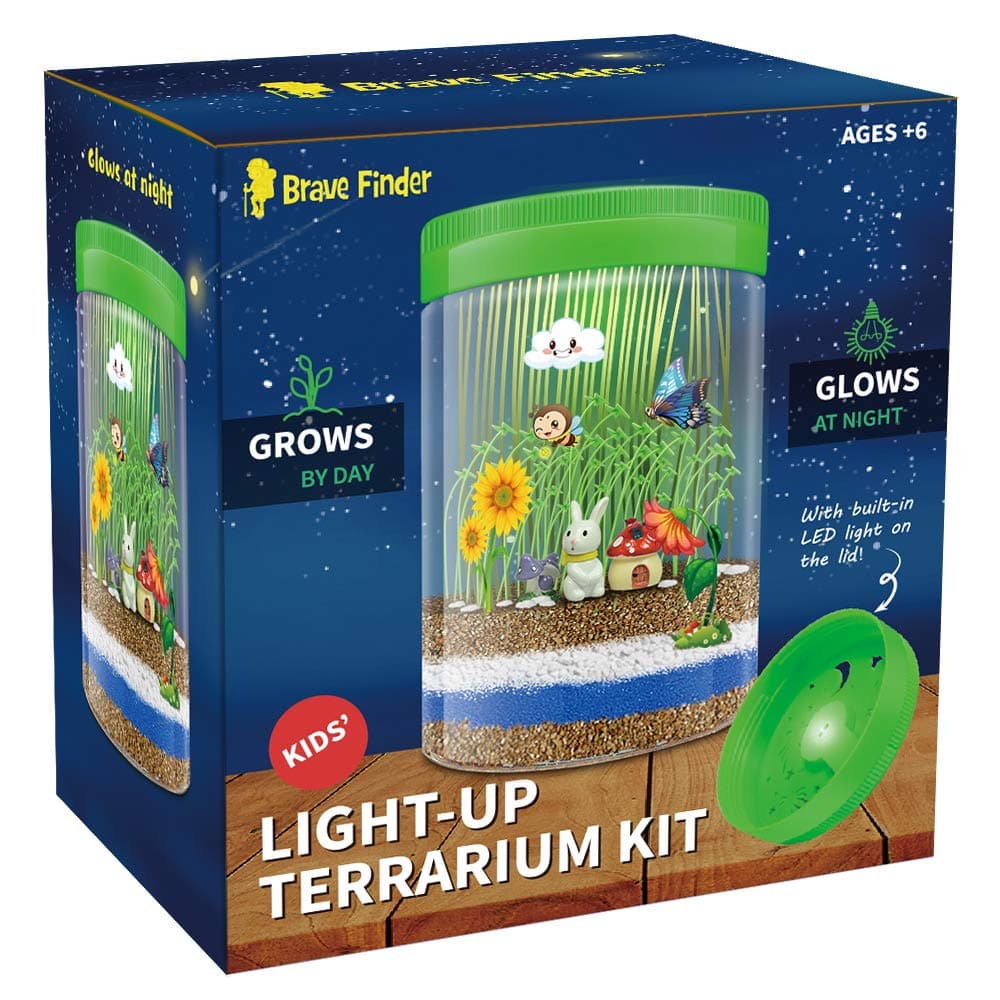 CAPKIT Light-up Terrarium Kit for Kids - Coloful LED Light - Grow Own Habitat in a Jar - Mini Garden Glows at Night - Educational Gifts for Boys & Girls - Gardening Gifts for Kids - Children Toys