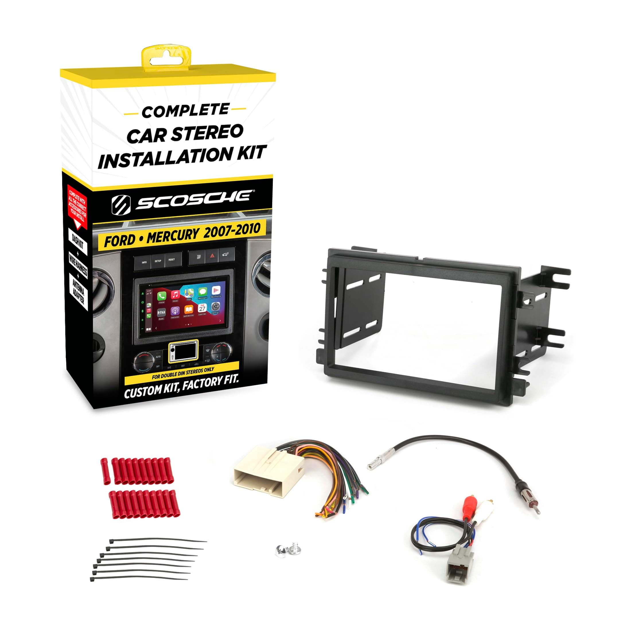 Scosche ICFD6BN Double DIN Radio Installation Dash Kit Compatible with Select 2007-2010 Ford and Mercury Vehicles - Complete Basic Aftermarket Car Stereo Install Kit - See Fit Guide Image for Vehicles