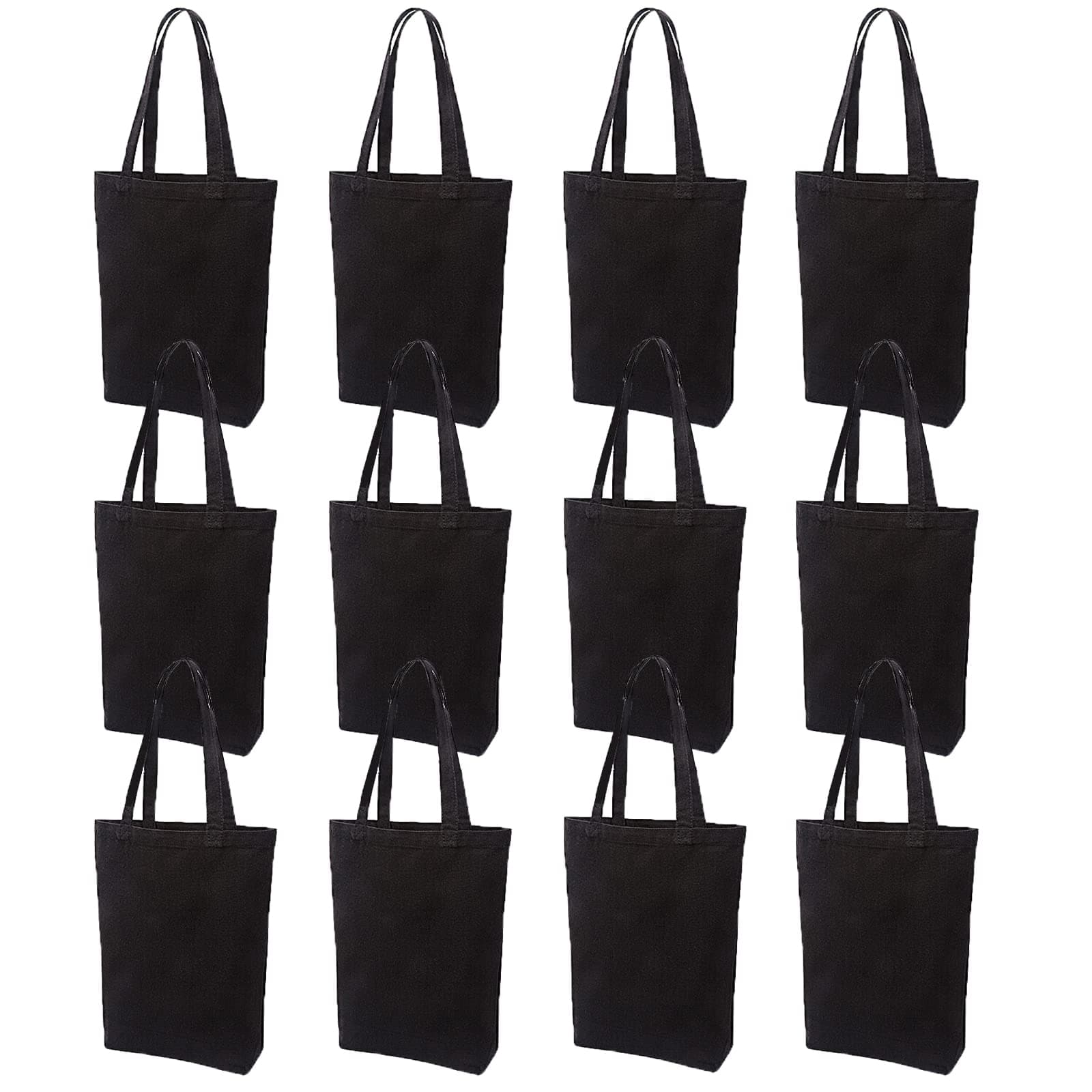 Lily queen Natural Canvas Tote Bags DIY Reusable Shopping Grocery Bag (Black - 12 Pack)
