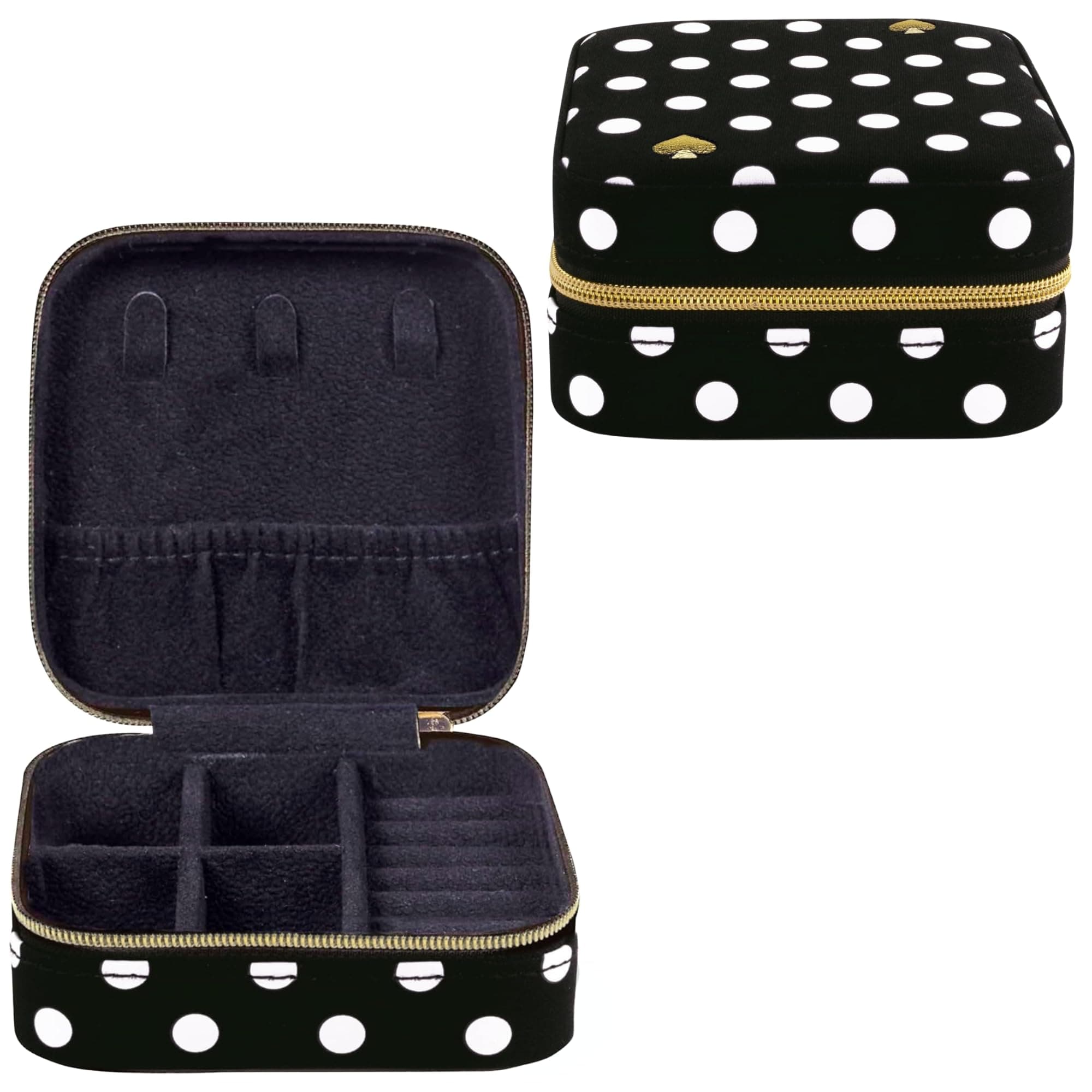 Small Travel Jewelry Case, Black Dotted Jewelry Box to Organize Rings, Necklaces, Earrings, Polka Dot
