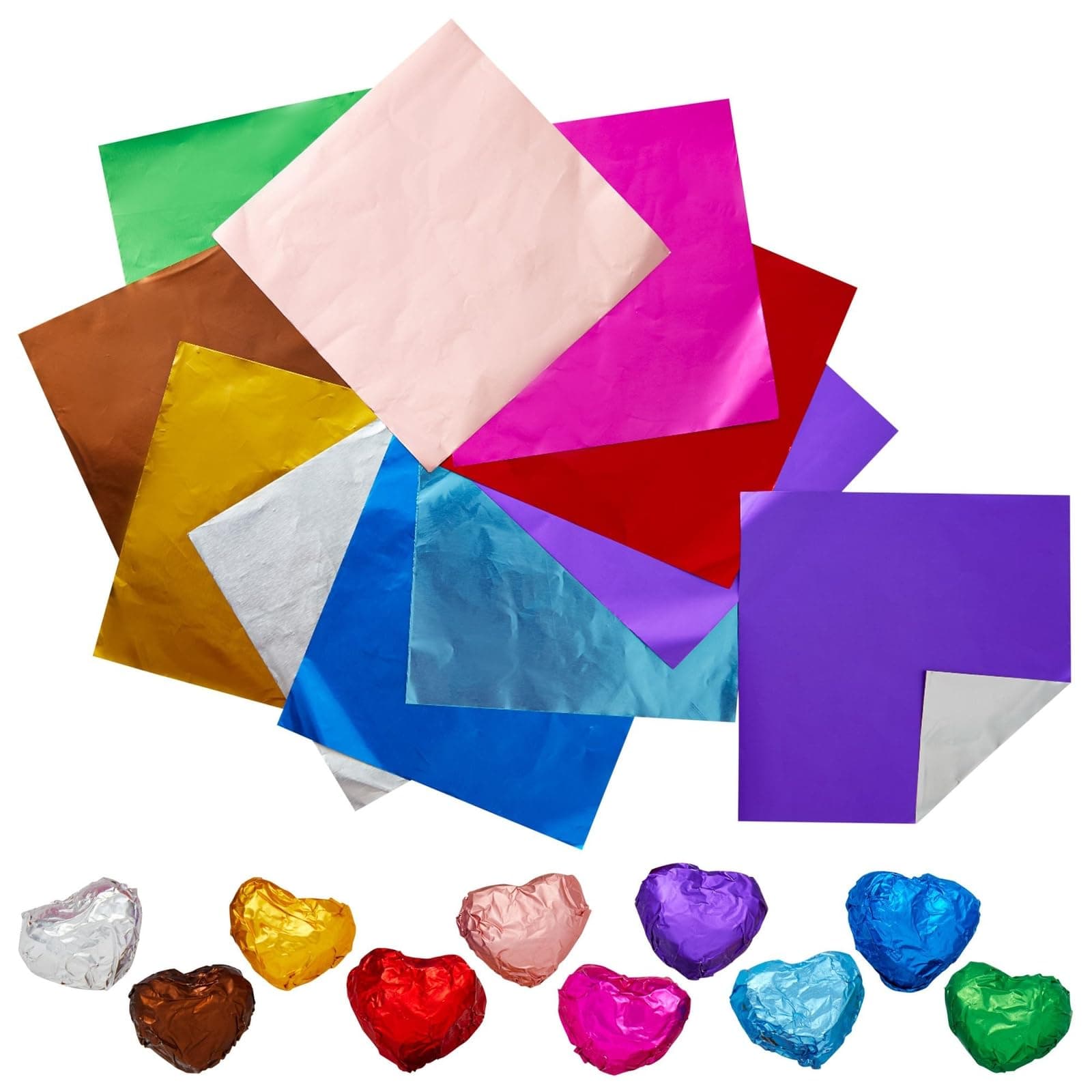 Stockroom Plus Aluminum Foil Candy Wrappers - 4 x 4 in, 10 Colors, 1000 Sheets - Colored Foil Wrappers for Homemade Candy & Chocolate Bars