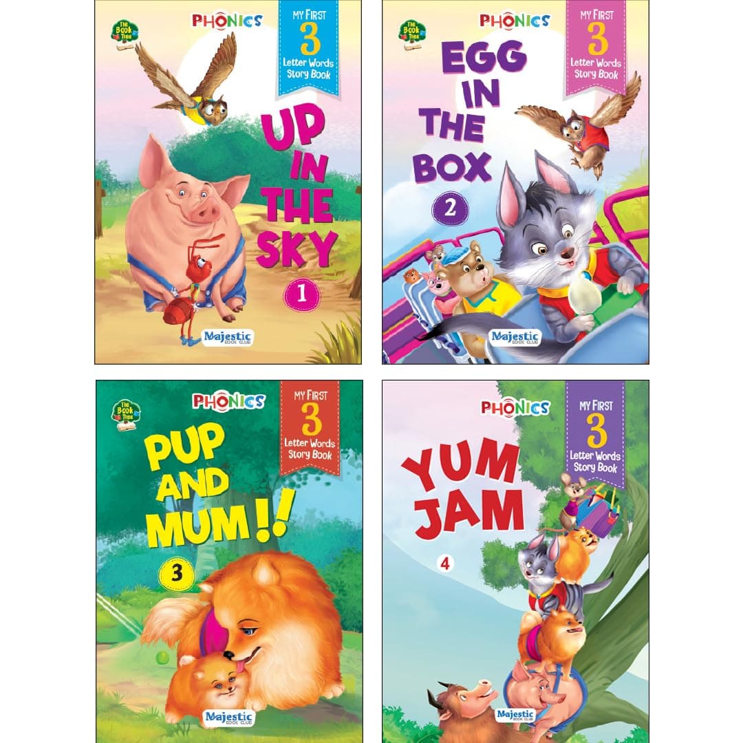 THE BOOK TREE Phonics First Reading Book of 3 letter words reading book, set of 4 books for early readers with activity. LARGE FONT SIZE.