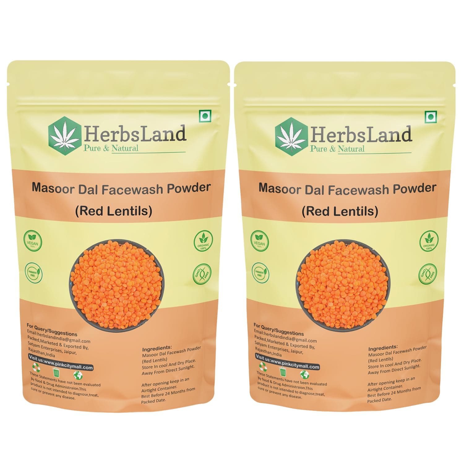 HerbsLand® 100% Pure and Natural Masoor Dal Facewash Powder For Skin, Face Pack | Face Mask for Fairness | Tanning & Glowing Skin (200 gm)