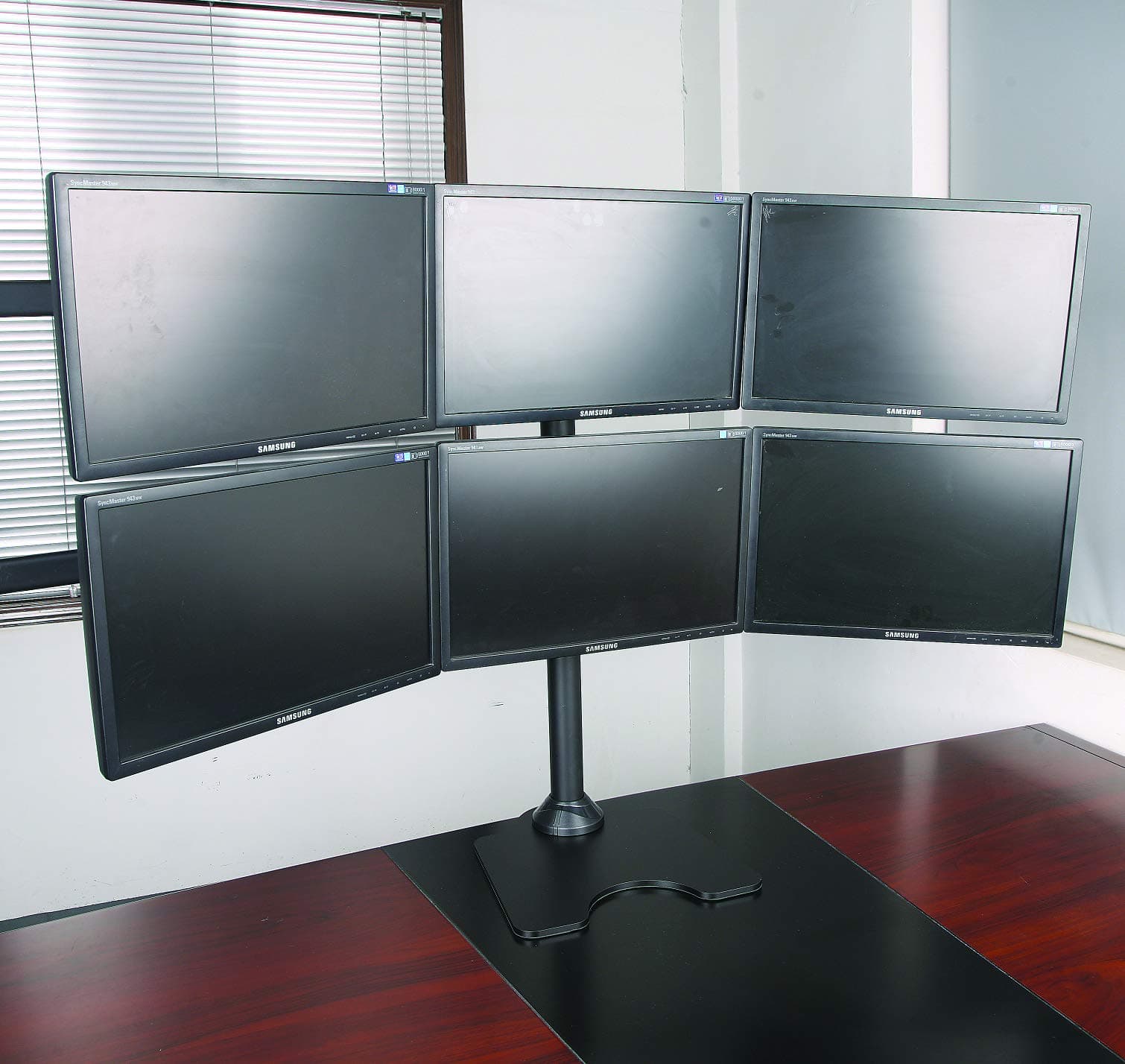 Allsortsoutlet Hex 6 Six Computer Monitor Screen Free Standing Desk Stand Mount Setup Heavy Duty Adjustable up to 6 x 27 28" Displays
