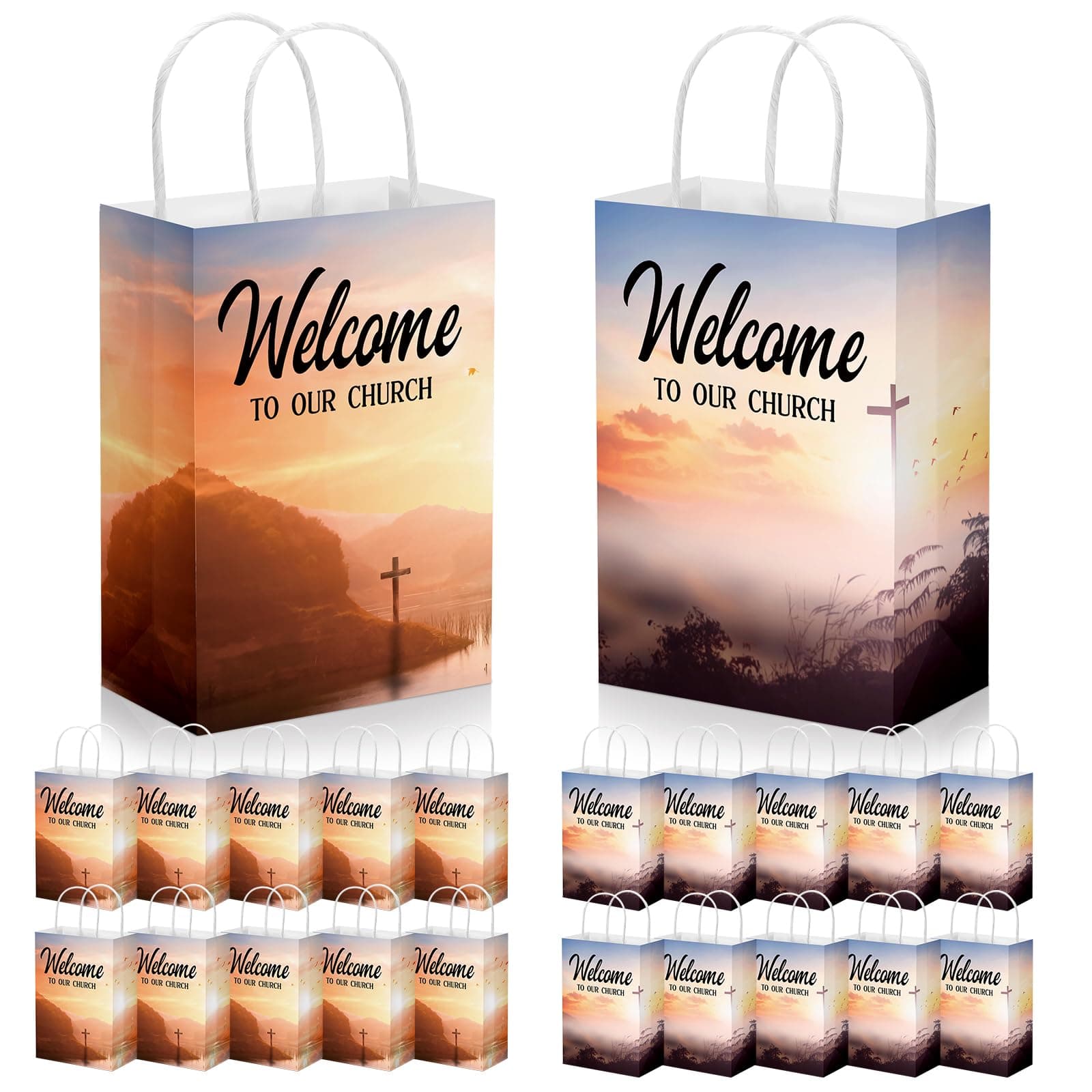 Chuangdi50 Pcs Church Welcome Bags 5.91 x 3.15 x 8.27 Inches Religious Gift Bags Welcome to Our Church Paper with Handles for Hotel Birthday Bulk Baptism Guest Party Favor Supplies