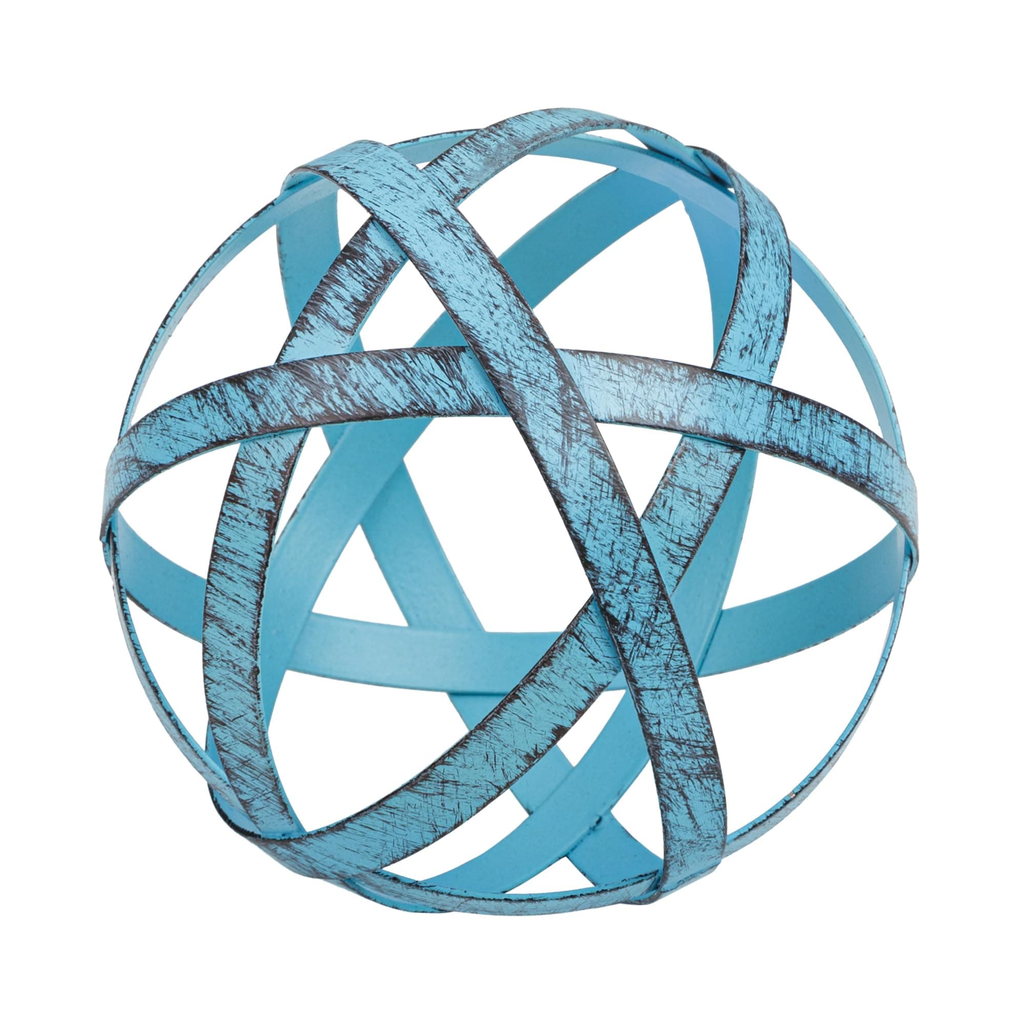 Everydecor Metal Decorative Sphere for Home Decor - Decorative Balls for Shelves, Centerpiece Bowls, Bookshelf - Decoration Orbs Accents for Living Room, Bedroom - Distressed Blue Shelf Spheres
