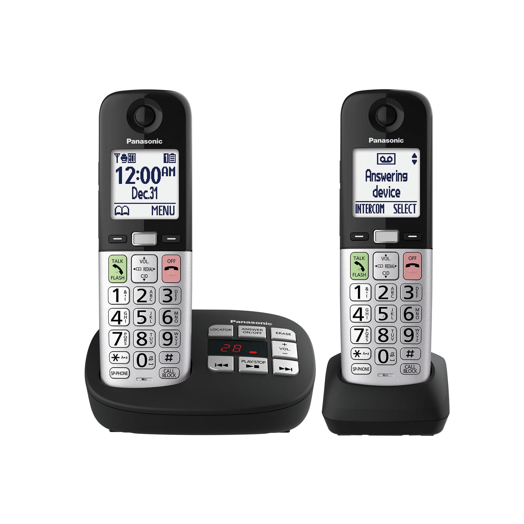 Panasonic Cordless Phone, Easy to Use with Large Display & Big Buttons, Flashing Favorites Key, Flashlight, Call Block, Volume Boost, Talking Caller ID, House Phones, 2 Cordless Handsets - KX-TGU432B