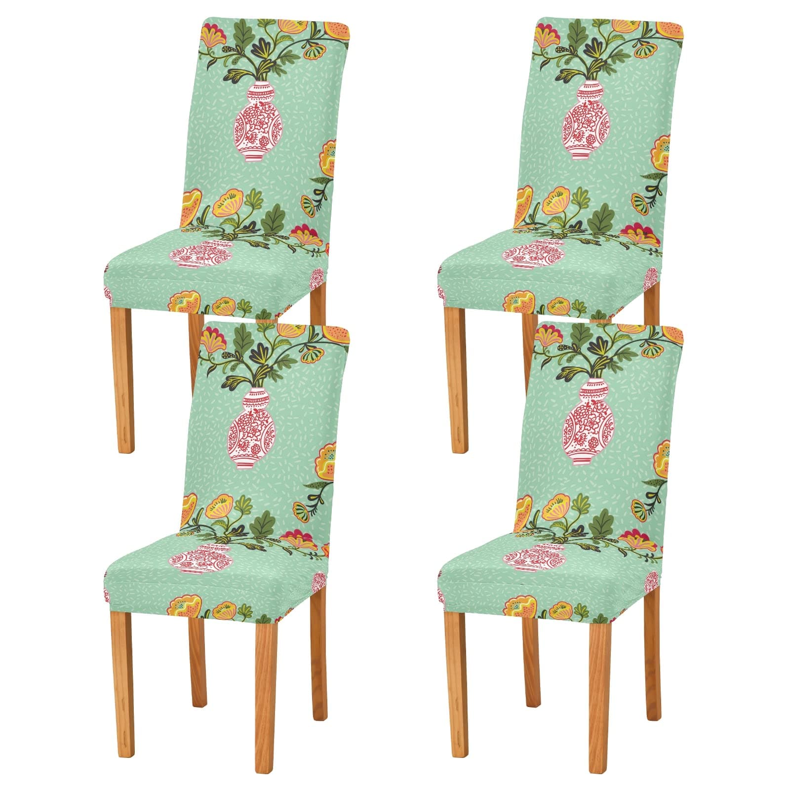 JUAMA Vintage Ink Vases with Flowers Chinoiserie Style Dining Chair Covers Stretch Dining Chair Slipcovers for Banquet Hotel Office Wedding Party Dining Room Set of 4
